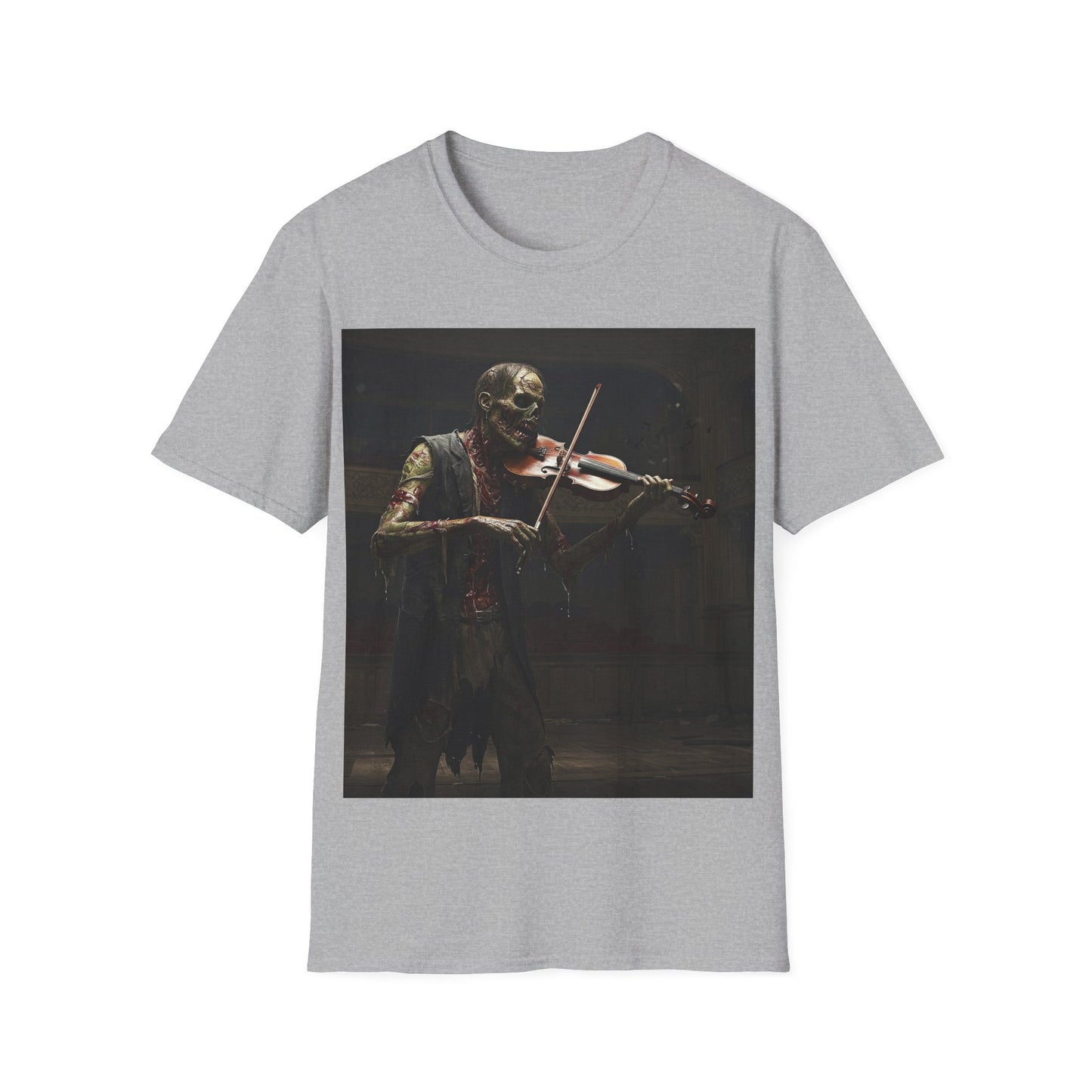 UK - Vintage Zombie Violinist Apocalyptic Portrait Tee, bold, decaying zombie graphic