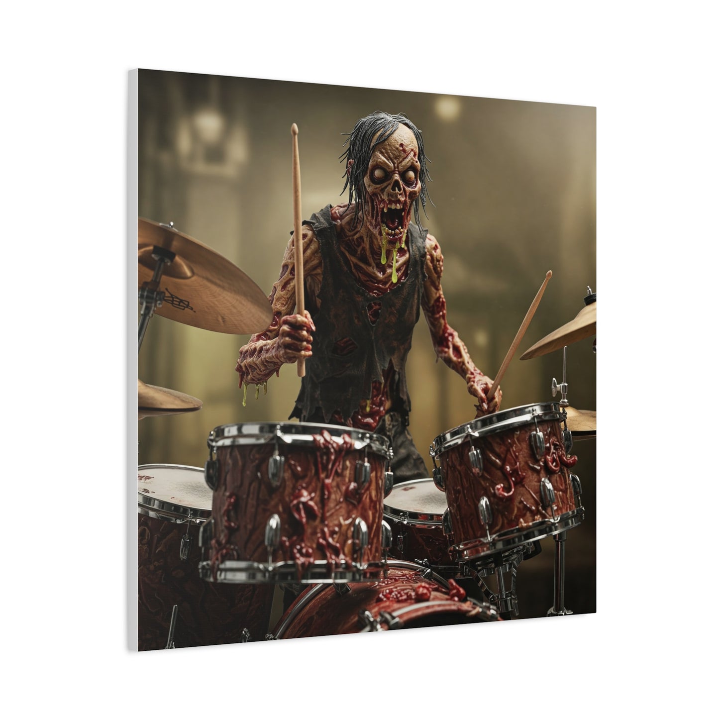Zombie Drummer Canvas Wall Art - Spooky Horror Decor for Music Lovers