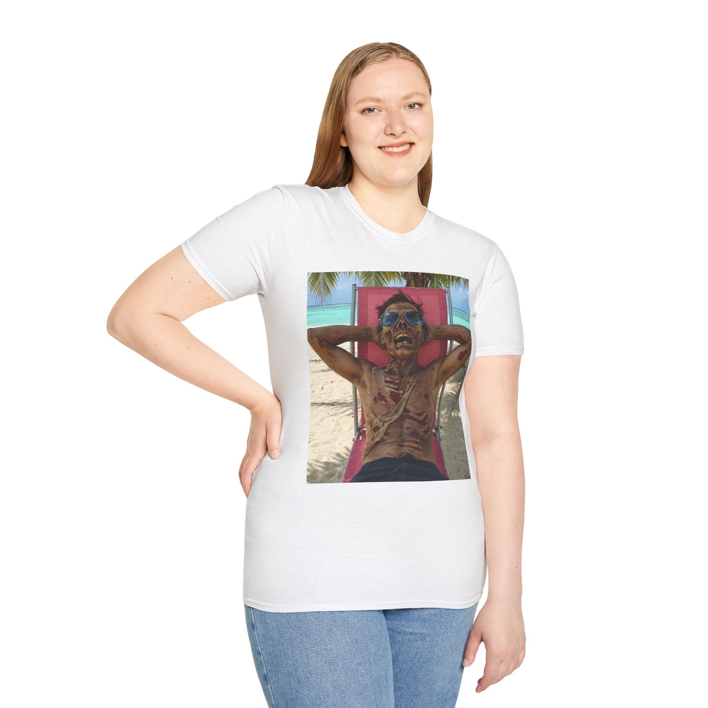 Chill Zombie Unisex Softstyle T-Shirt - Perfect for Beach Days & Halloween