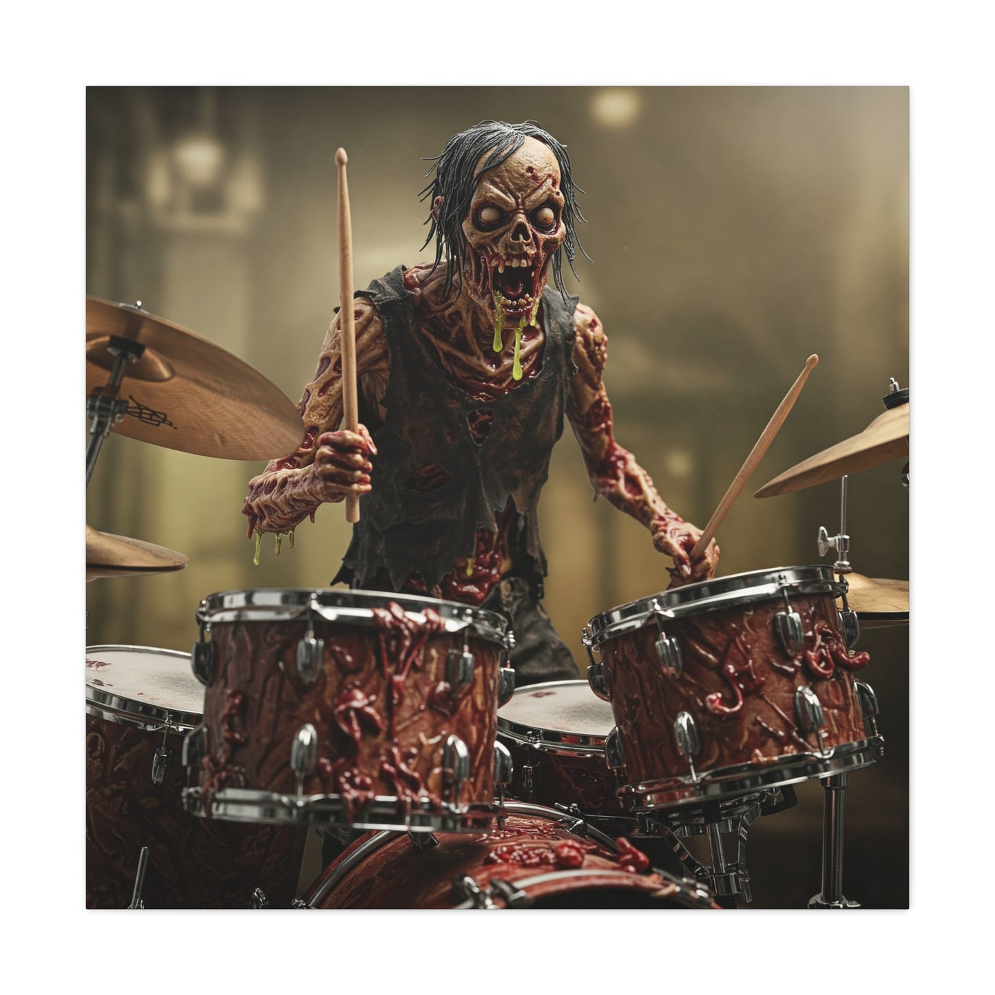 Zombie Drummer Canvas Wall Art - Spooky Horror Decor for Music Lovers