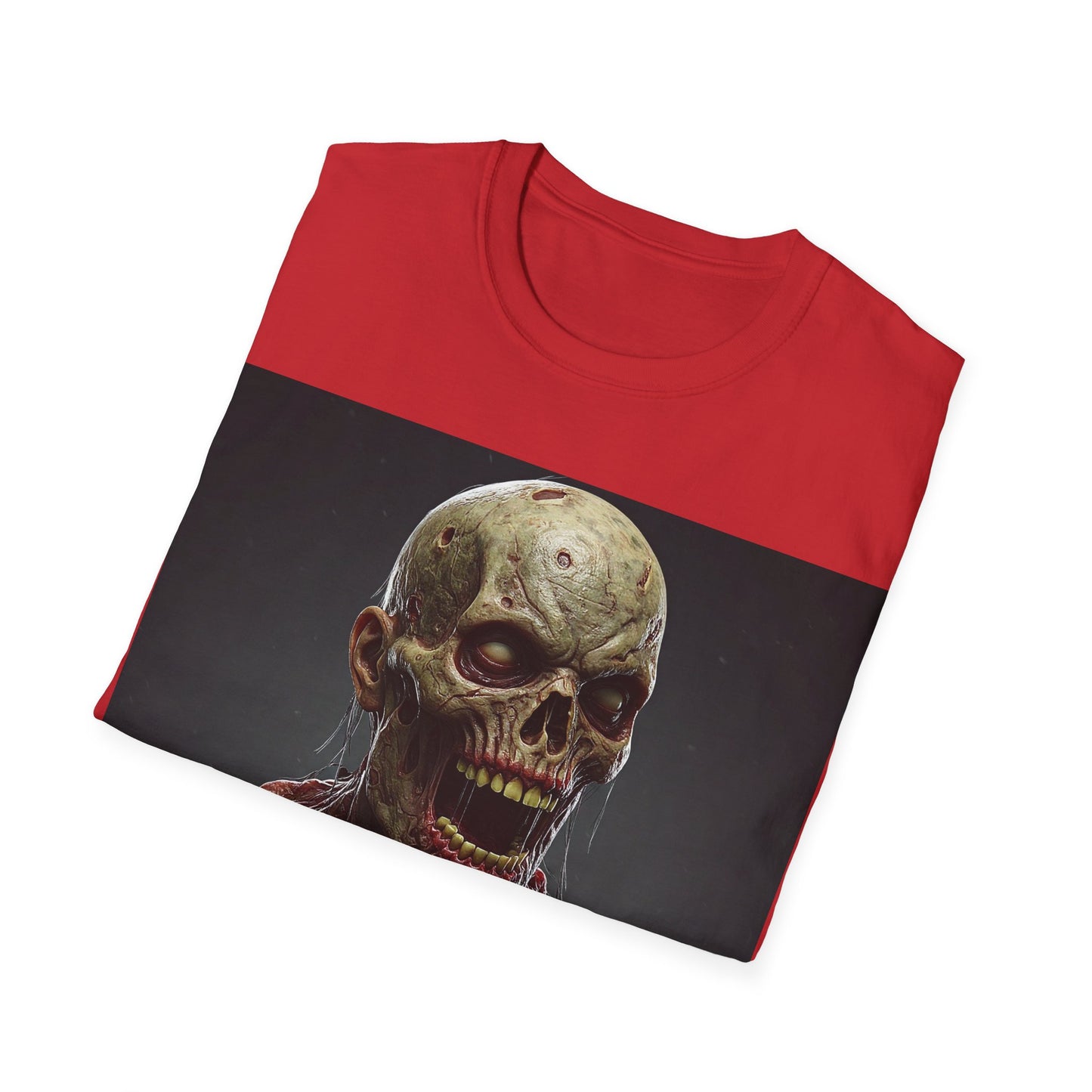 UK - Unisex Softstyle T-Shirt with Creepy Zombie Graphic - Perfect for Halloween and Horror Fans