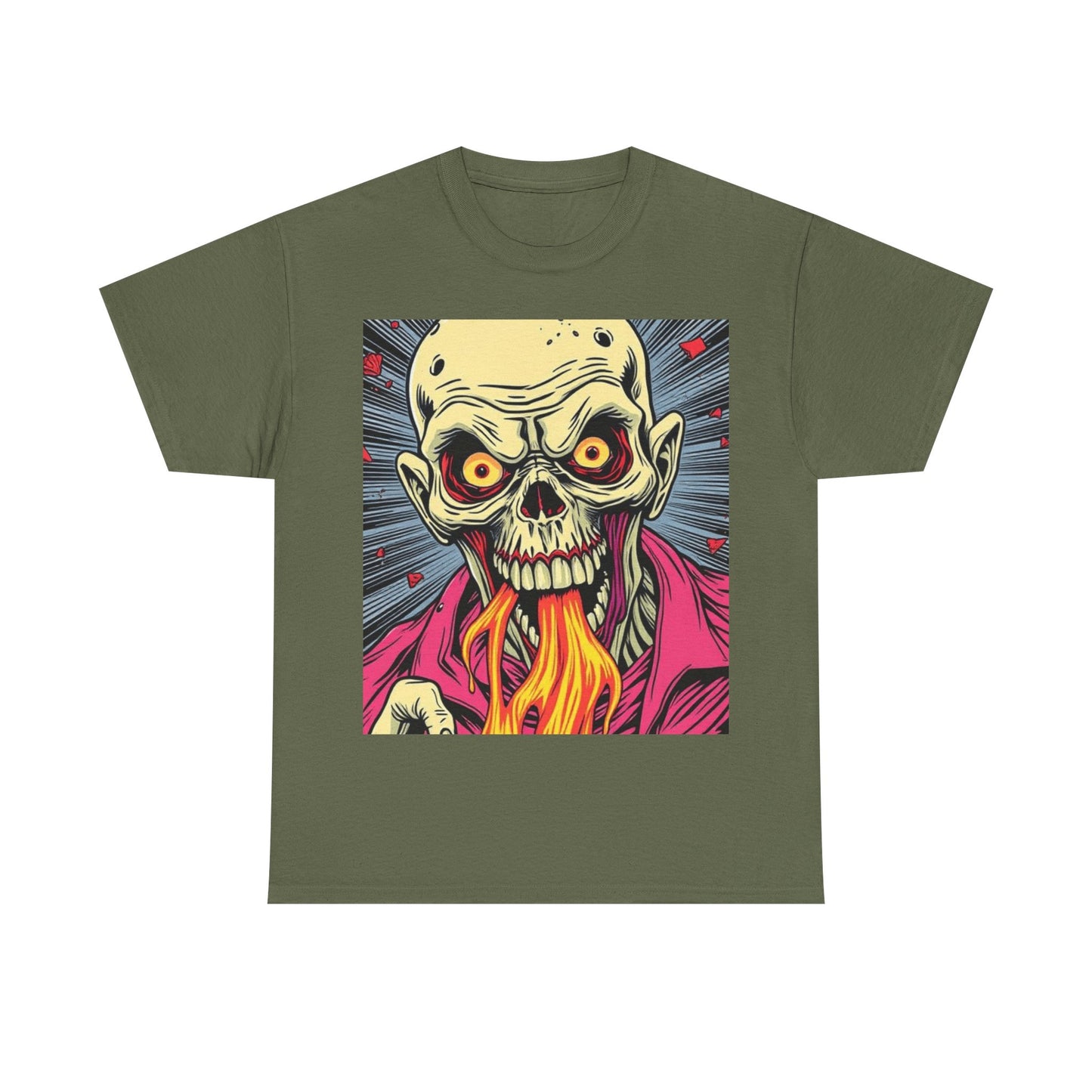 UK - Fire-Breathing Zombie Unisex Heavy Cotton Tee - Spooky Graphic Shirt