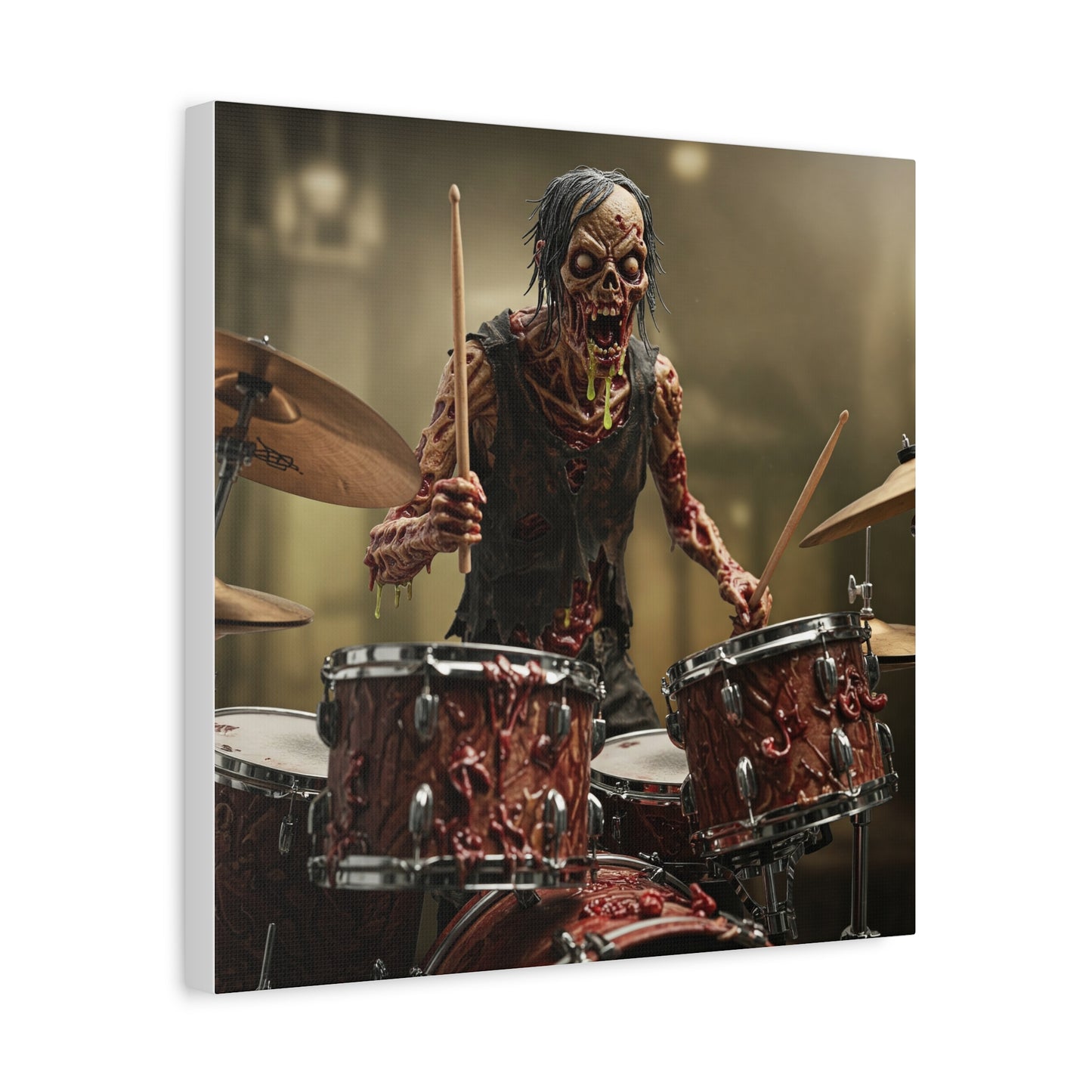 Zombie Drummer Canvas Wall Art - Spooky Horror Decor for Music Lovers