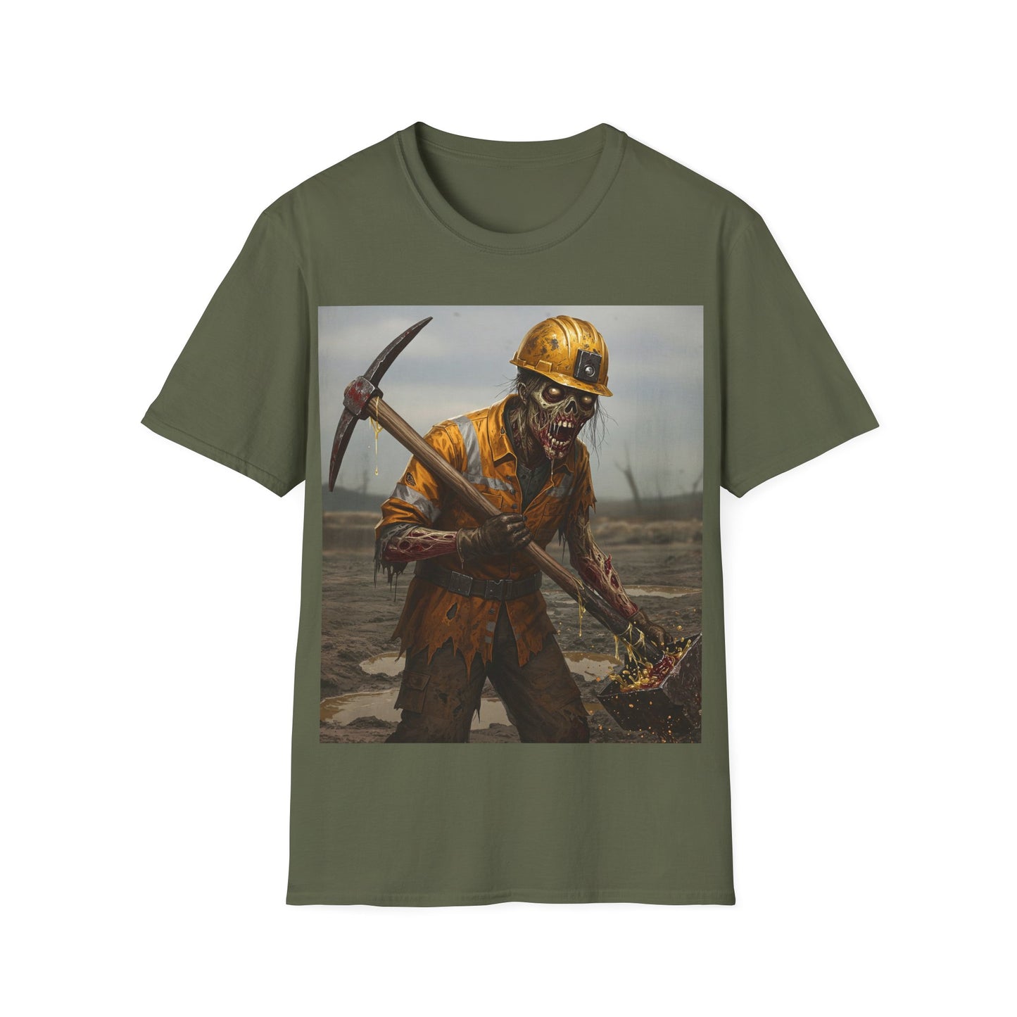 UK - Zombie Miner Unisex Softstyle T-Shirt | Spooky Graphic Tee for Horror Fans