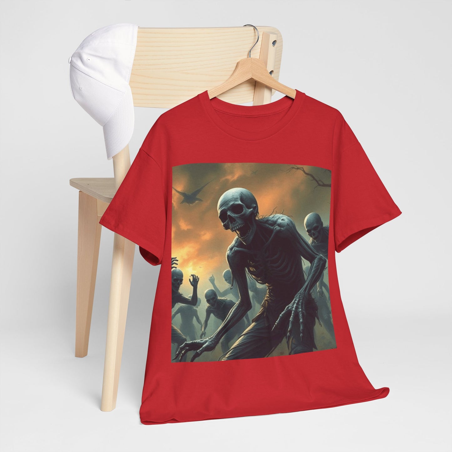 UK - Unisex Heavy Cotton Tee - Eerie Skeleton Design for Halloween Enthusiasts