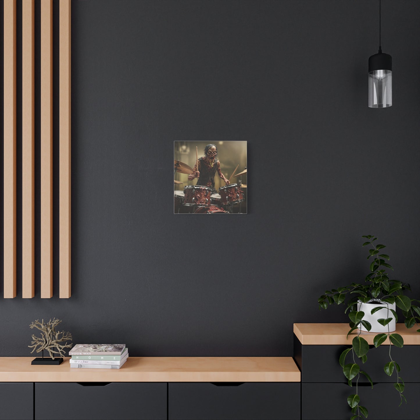 Zombie Drummer Canvas Wall Art - Spooky Horror Decor for Music Lovers