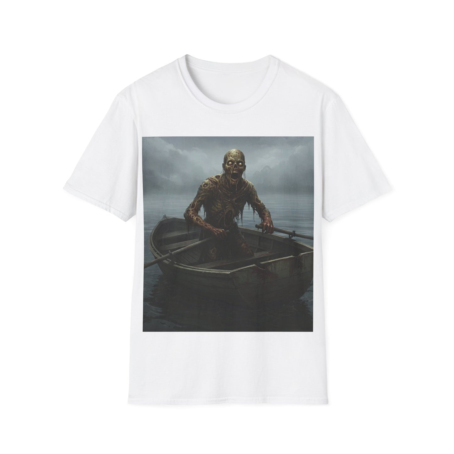 UK - Zombie Rowboat Unisex Softstyle T-Shirt - Spooky Graphic Tee for Halloween Fans