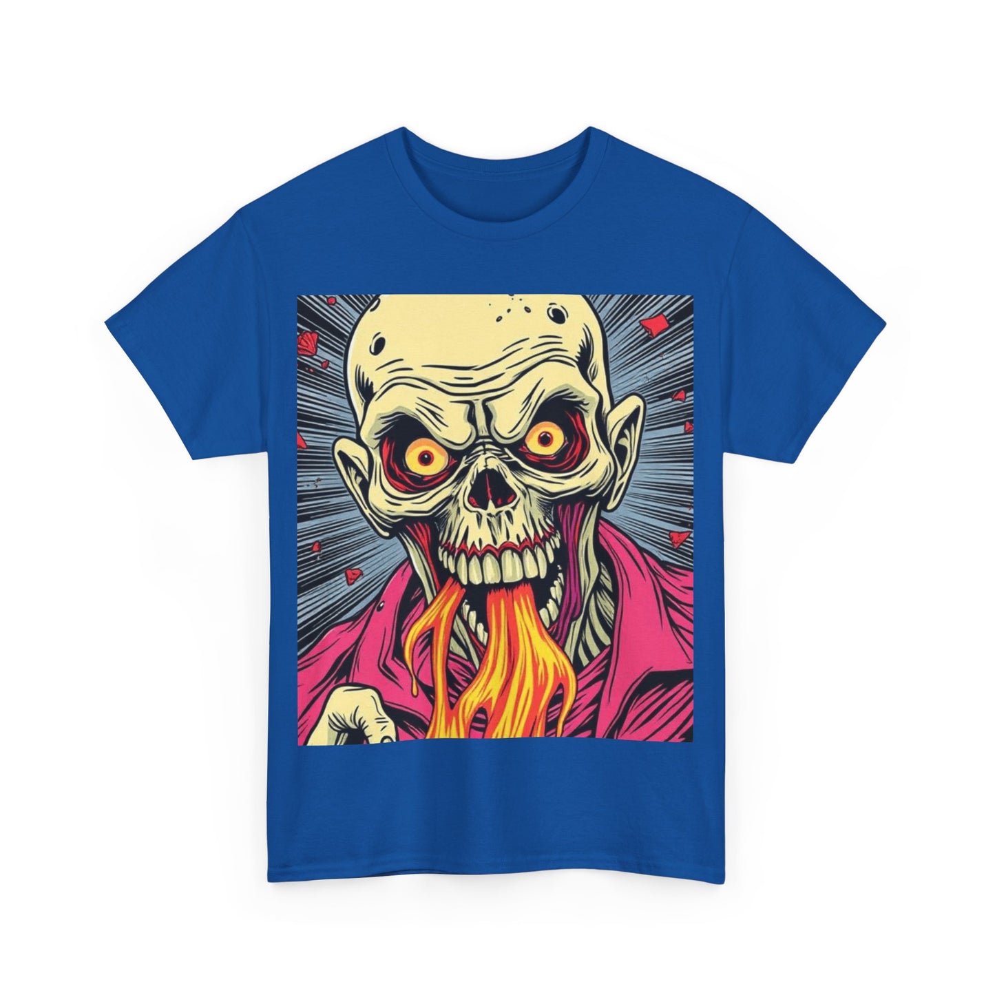 UK - Fire-Breathing Zombie Unisex Heavy Cotton Tee - Spooky Graphic Shirt