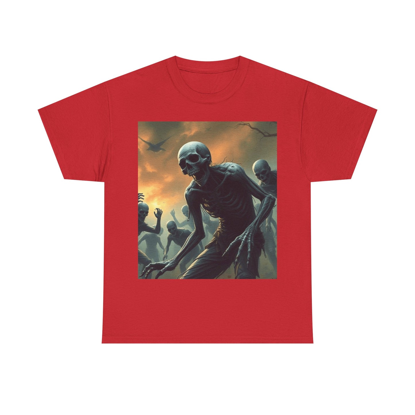 UK - Unisex Heavy Cotton Tee - Eerie Skeleton Design for Halloween Enthusiasts