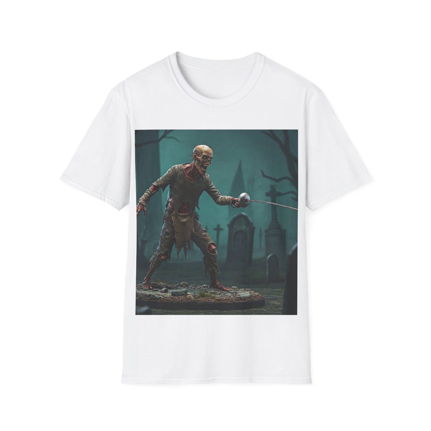 UK - Zombie Swordsman Unisex Softstyle T-Shirt - Perfect for Halloween & Horror Fans
