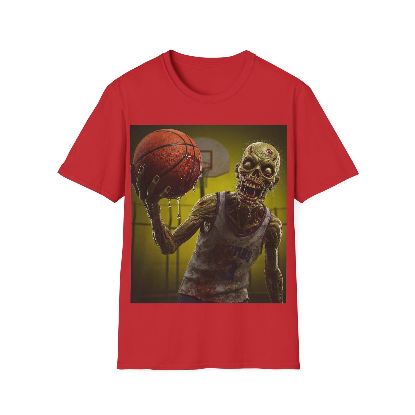 UK - Zombie Basketball Apocalyptic Portrait Tee, bold, decaying zombie graphic