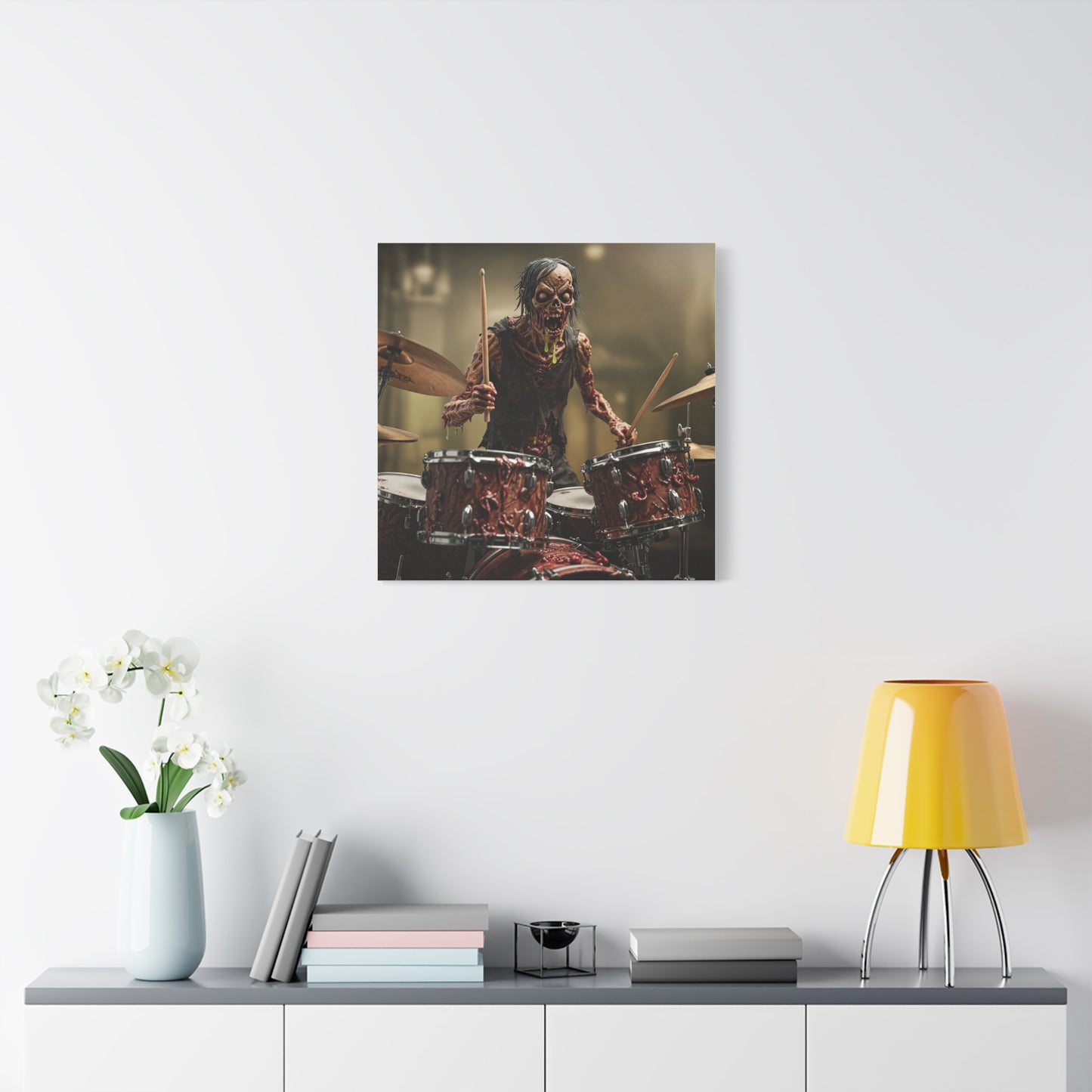 Zombie Drummer Canvas Wall Art - Spooky Horror Decor for Music Lovers