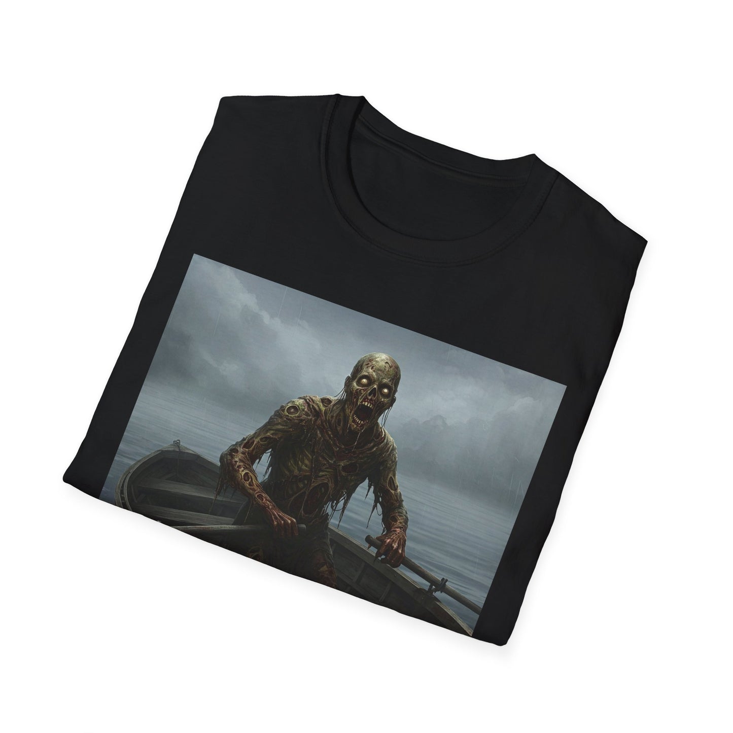 Zombie Rowboat Unisex Softstyle T-Shirt - Spooky Graphic Tee for Halloween Fans