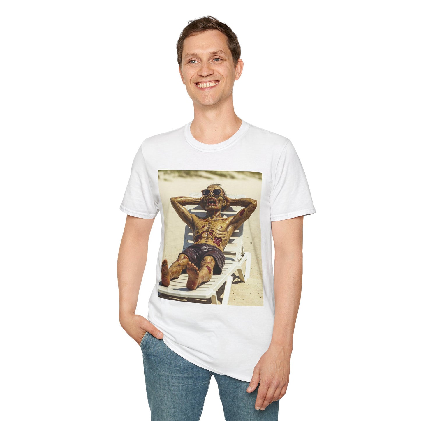 Chillin' Skeleton Unisex Softstyle T-Shirt - Perfect for Halloween & Casual Wear
