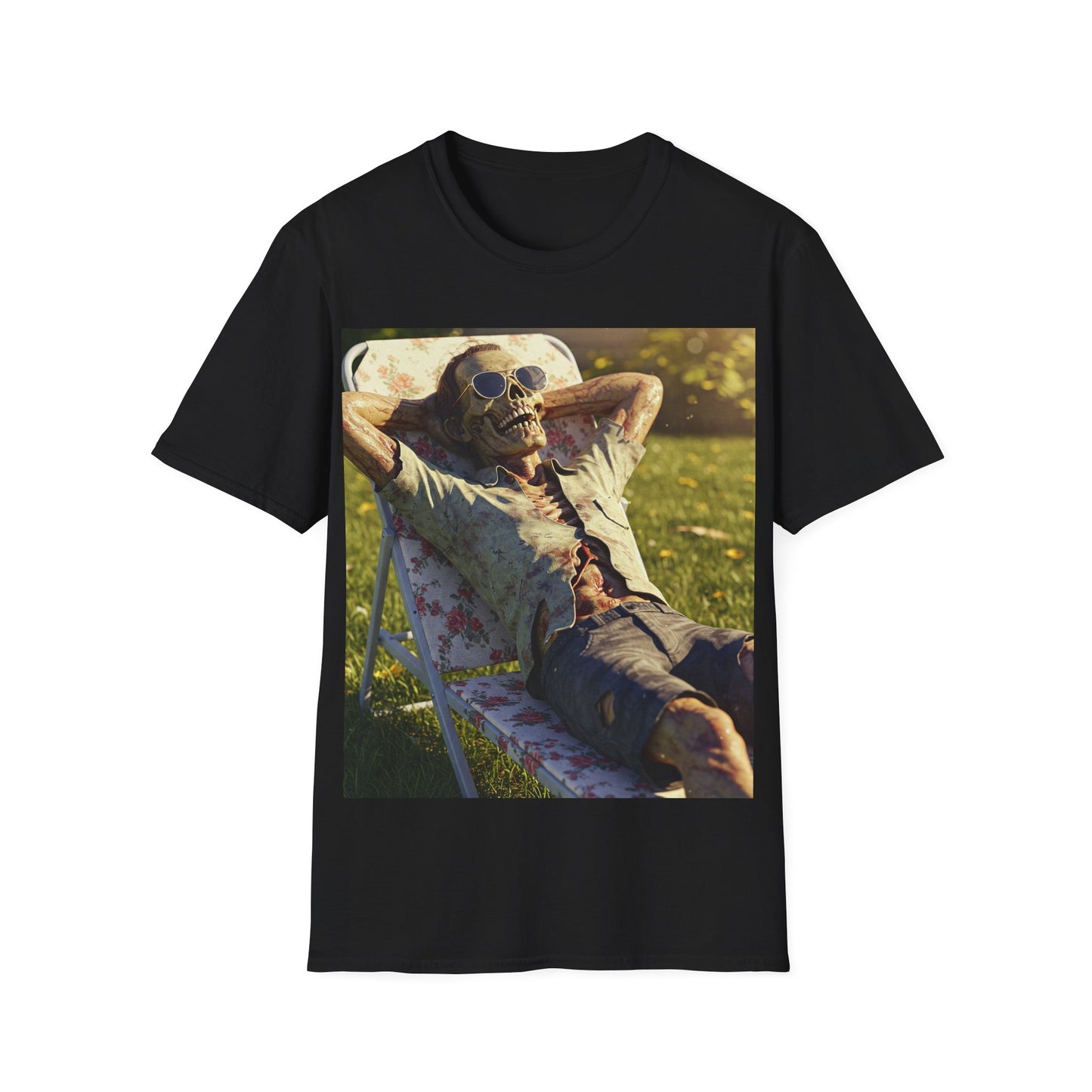 UK - Relaxing Skeleton Unisex Softstyle T-Shirt - Perfect for Halloween and Everyday Wear