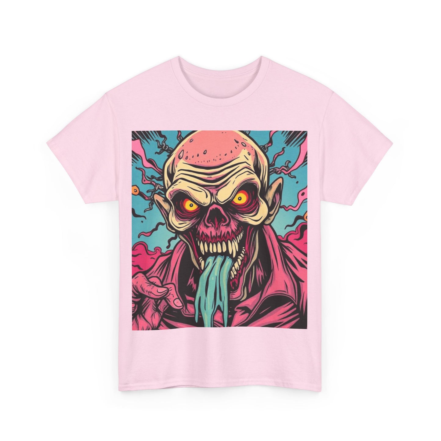 UK - Unisex Heavy Cotton Tee - Retro Zombie Design Graphic Tee for Halloween and Casual Wear