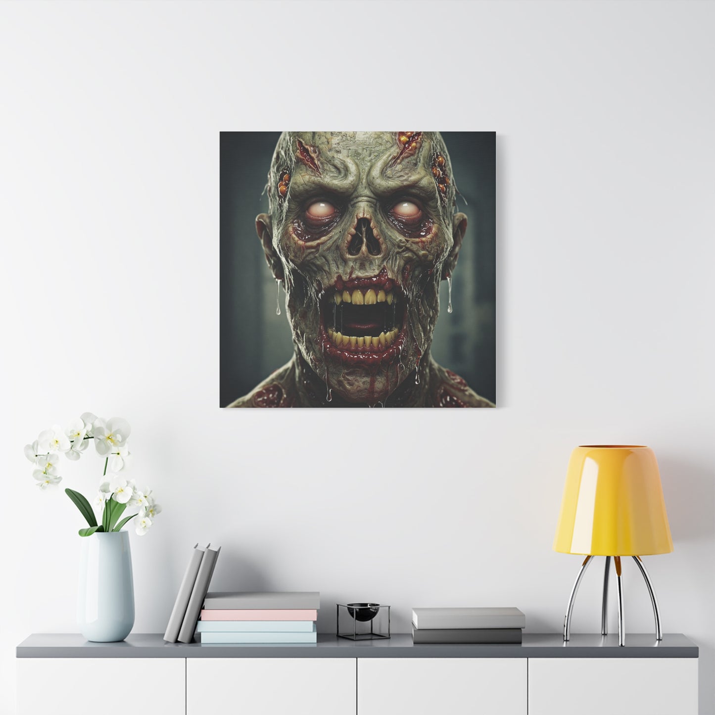 Creepy Zombie Wall Art - Stretched Matte Canvas for Halloween Decor