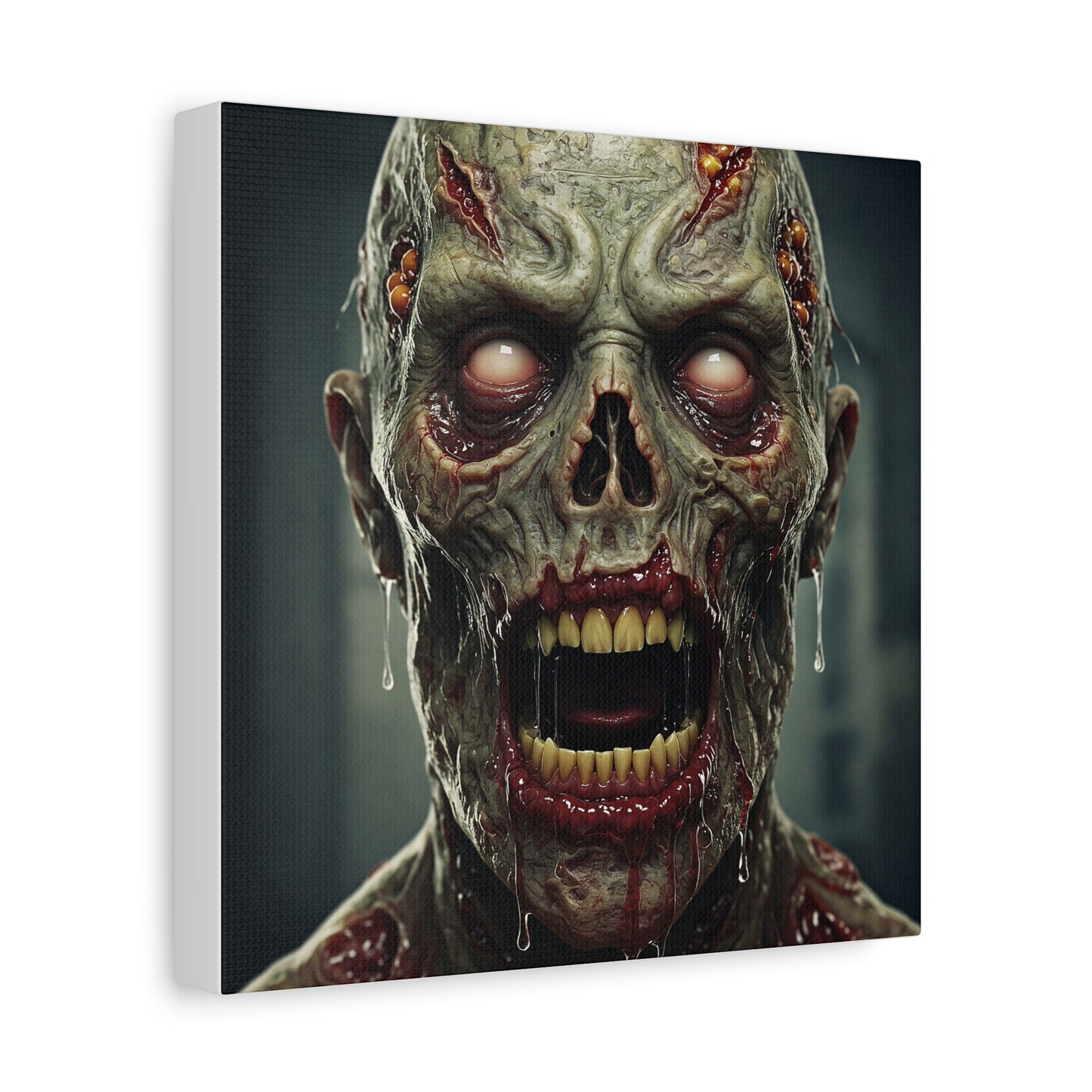 Creepy Zombie Wall Art - Stretched Matte Canvas for Halloween Decor