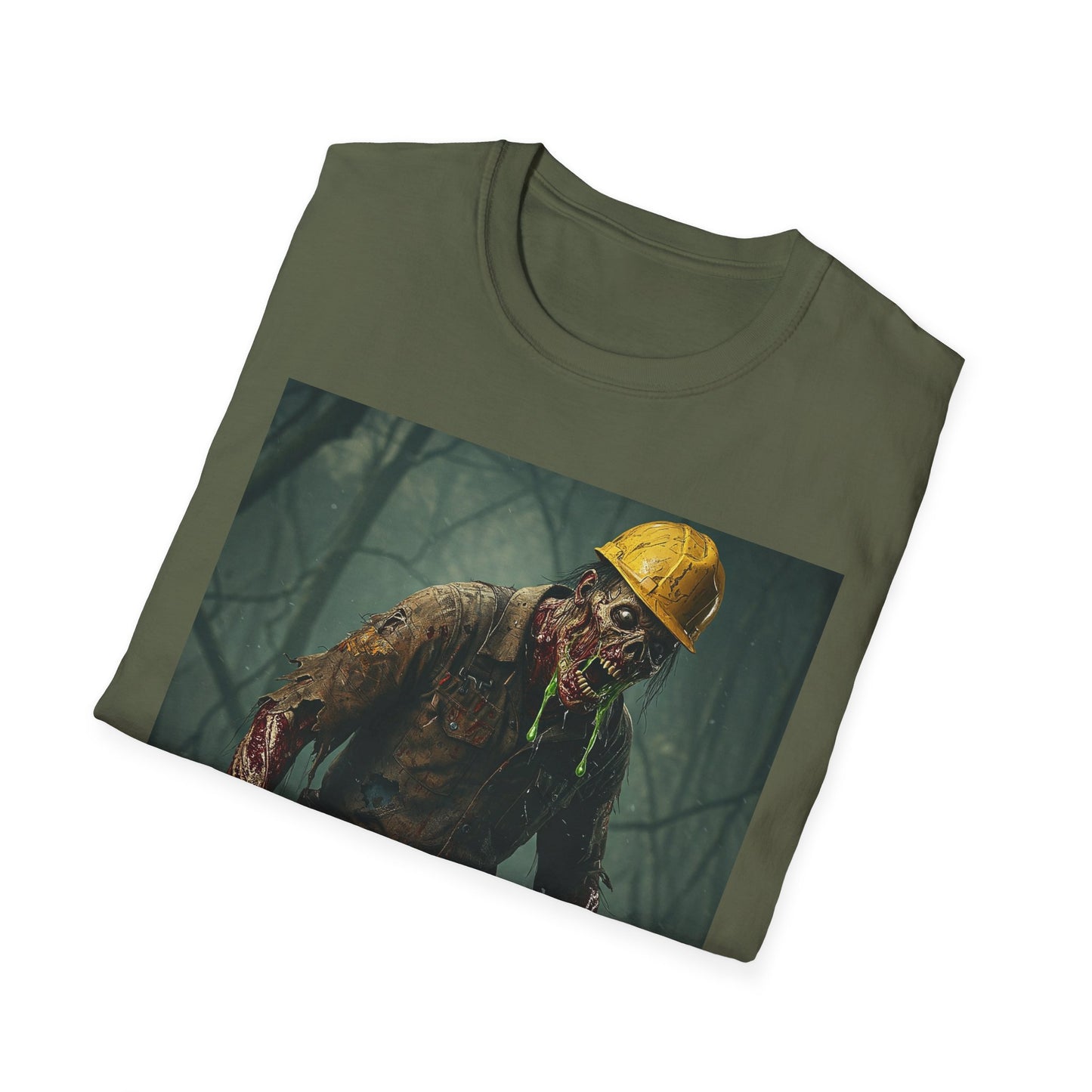 Zombie Construction Worker Unisex Softstyle T-Shirt | Spooky Halloween Apparel