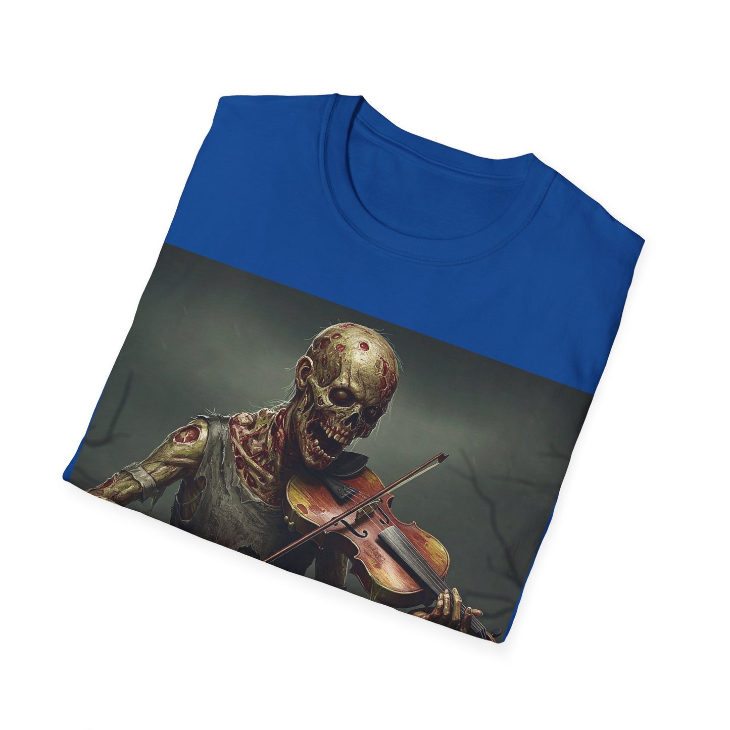UK - Spooky Zombie Violinist Apocalyptic Portrait Tee, bold, decaying zombie graphic