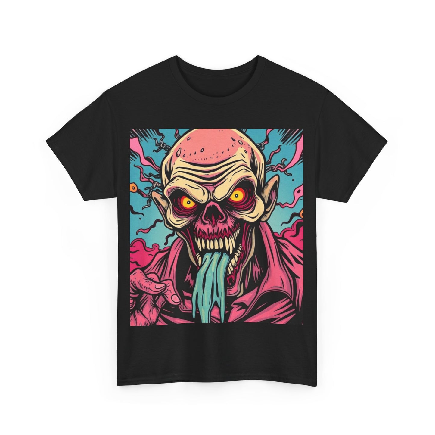 UK - Unisex Heavy Cotton Tee - Retro Zombie Design Graphic Tee for Halloween and Casual Wear