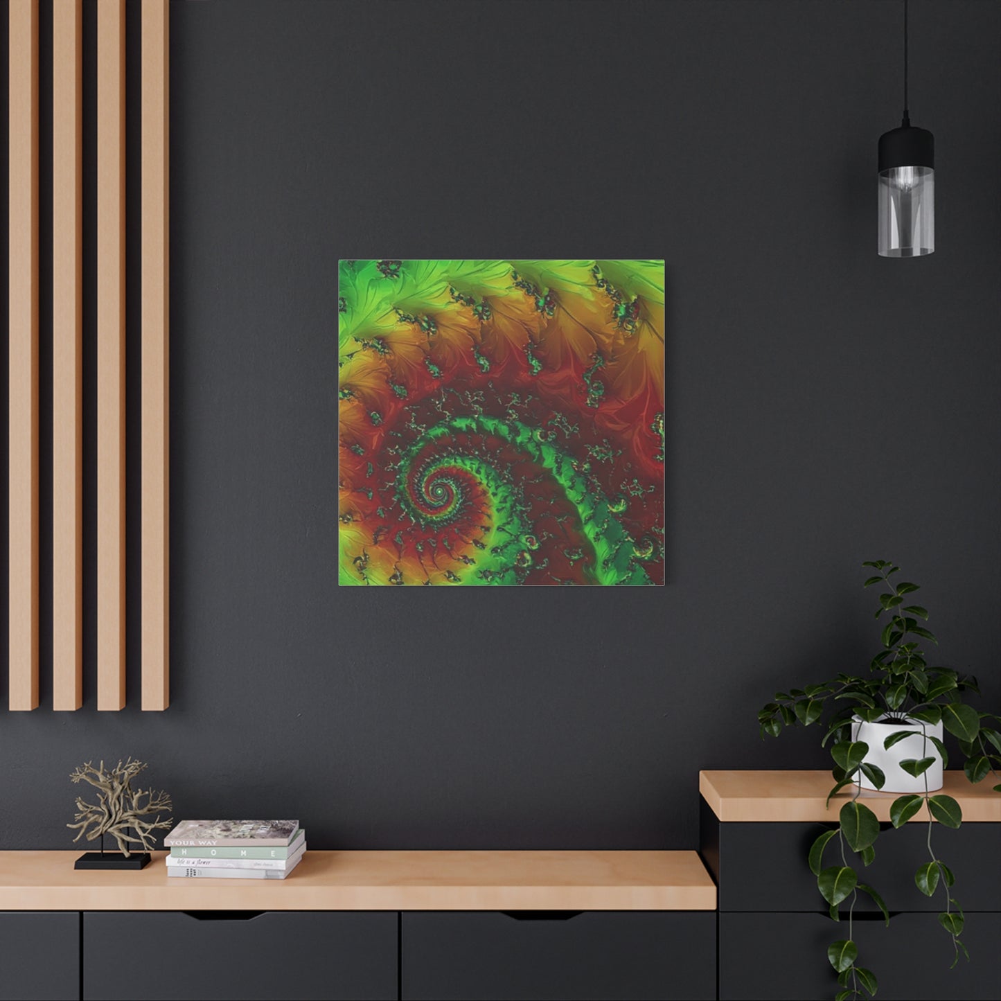 Vibrant Fractal Art Canvas - Green and Red Abstract Wall Decor