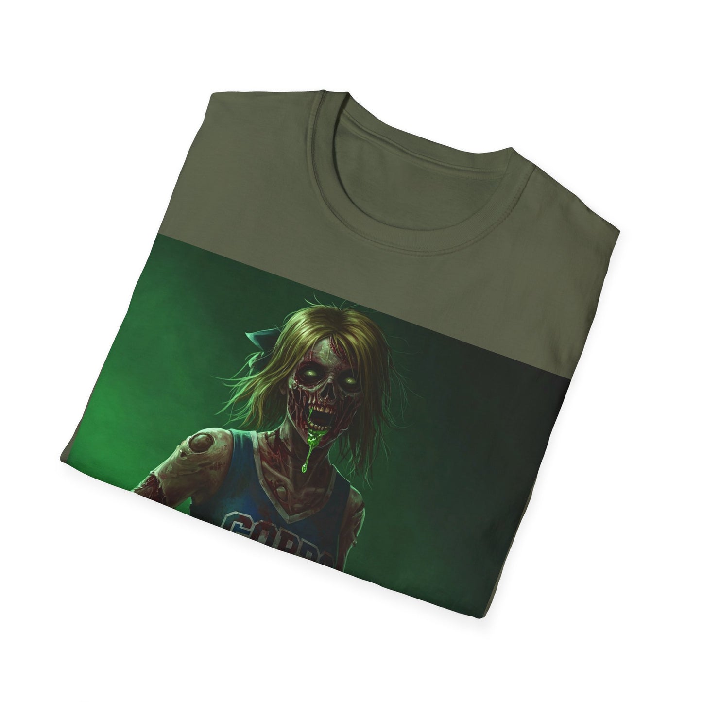 UK - Zombie Cheerleader Apocalyptic Portrait Tee, bold, decaying zombie graphic