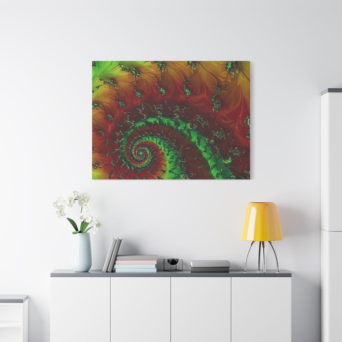 Vibrant Fractal Art Canvas - Green and Red Abstract Wall Decor