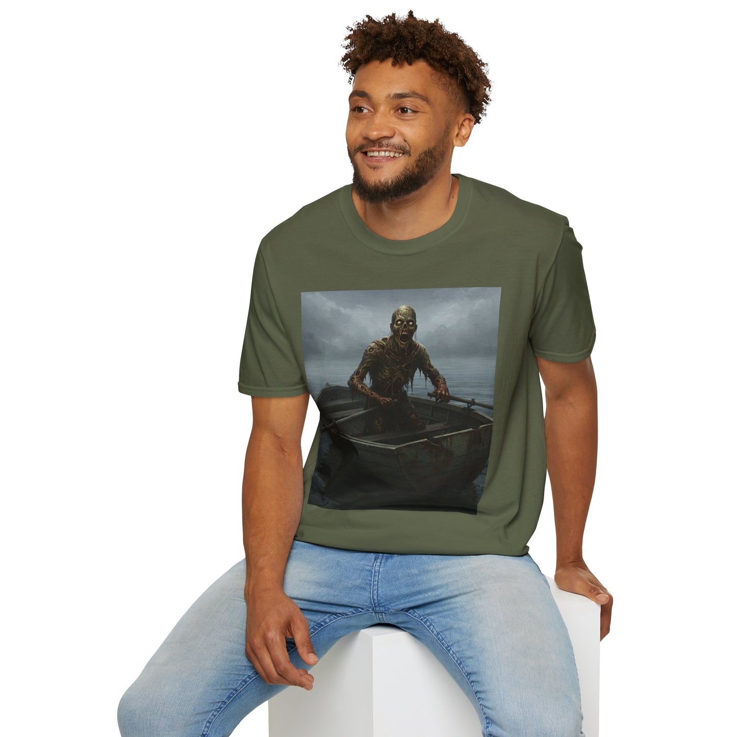 Zombie Rowboat Unisex Softstyle T-Shirt - Spooky Graphic Tee for Halloween Fans