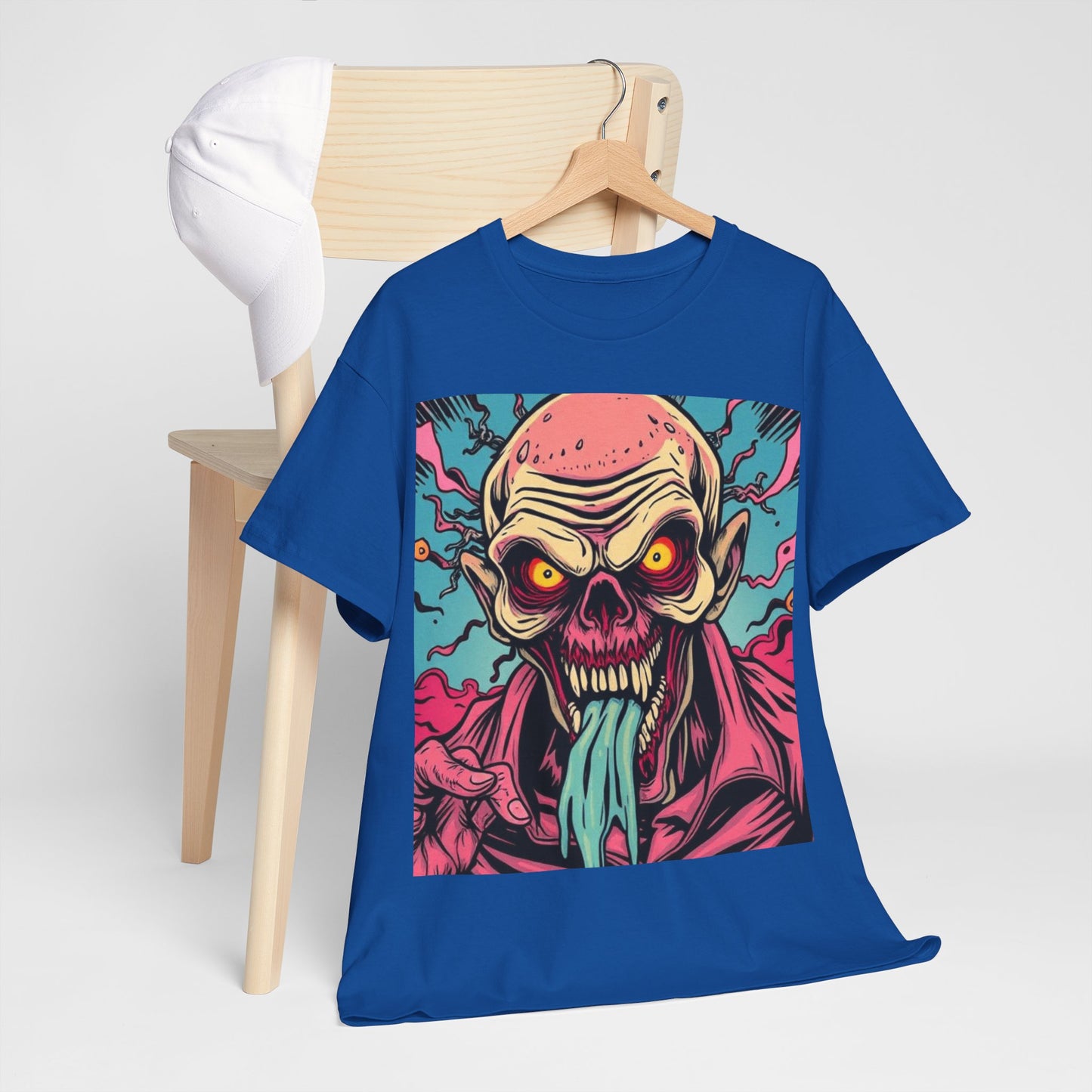 UK - Unisex Heavy Cotton Tee - Retro Zombie Design Graphic Tee for Halloween and Casual Wear