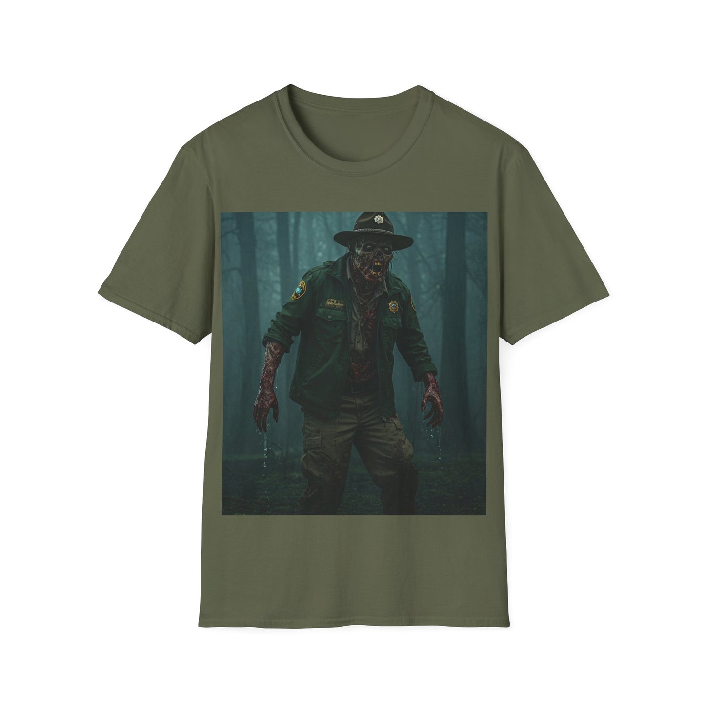 UK - Creepy Forest Ranger Unisex Softstyle T-Shirt - Perfect for Halloween & Horror Fans