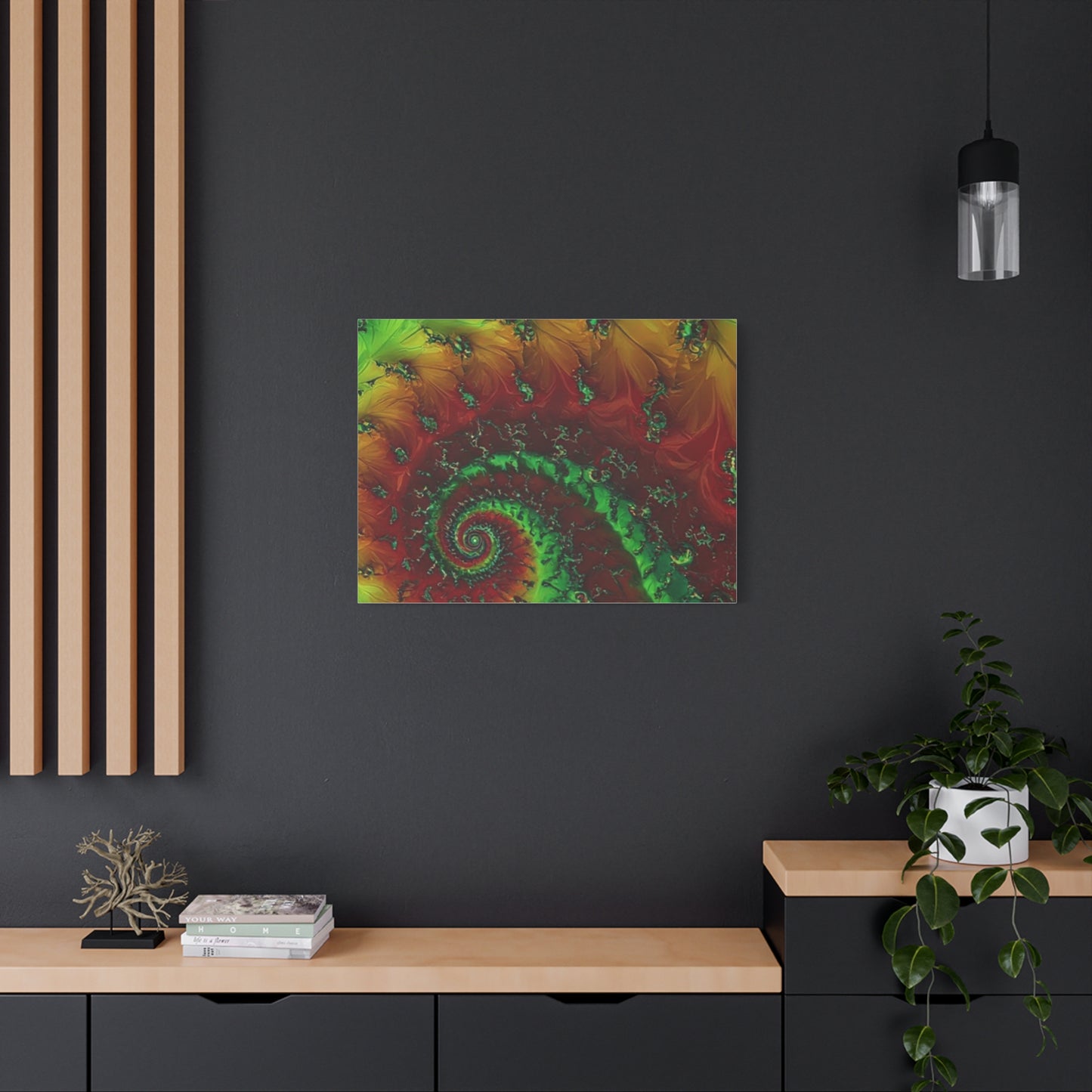 Vibrant Fractal Art Canvas - Green and Red Abstract Wall Decor