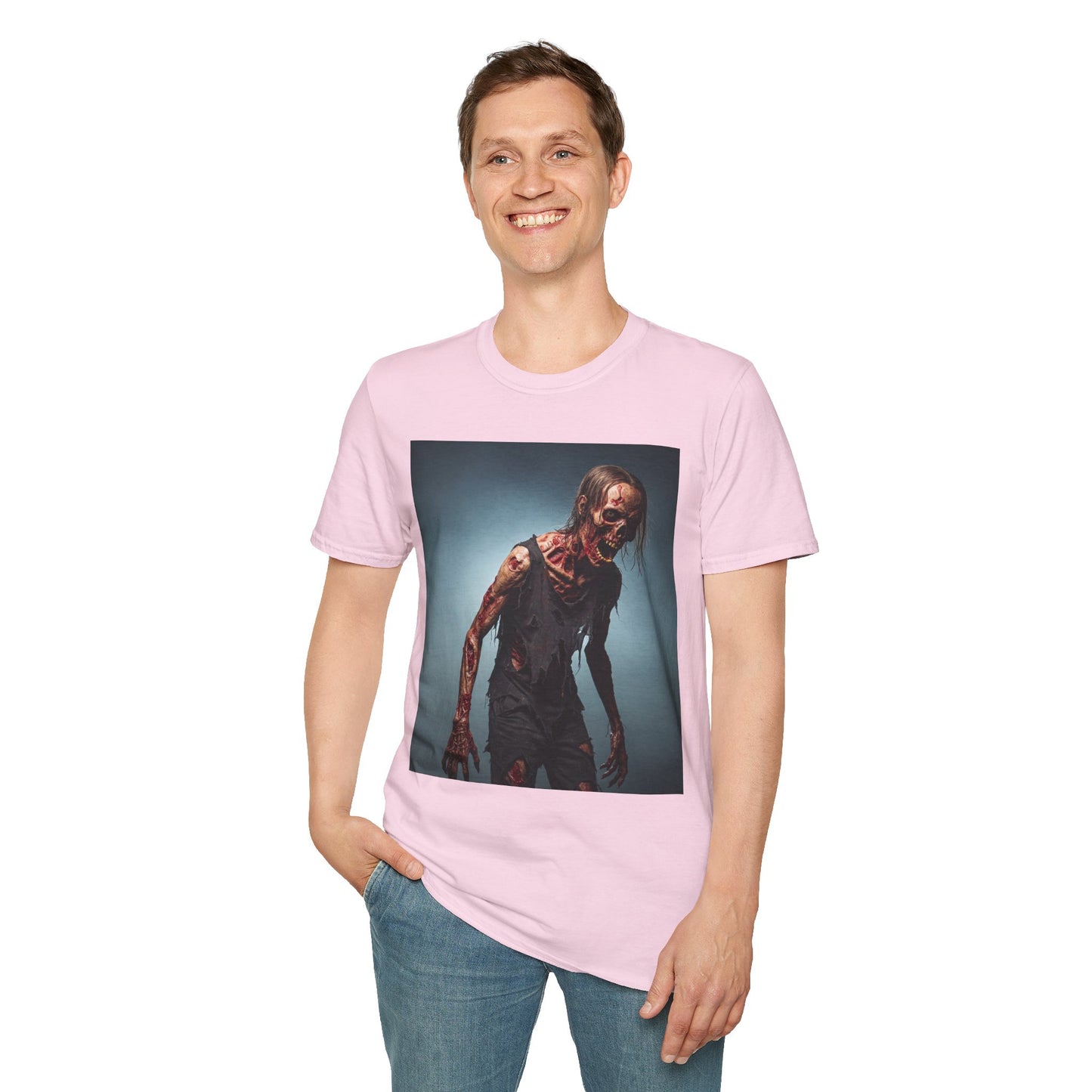 Zombie Graphic Unisex Softstyle T-Shirt - Perfect for Halloween and Horror Fans