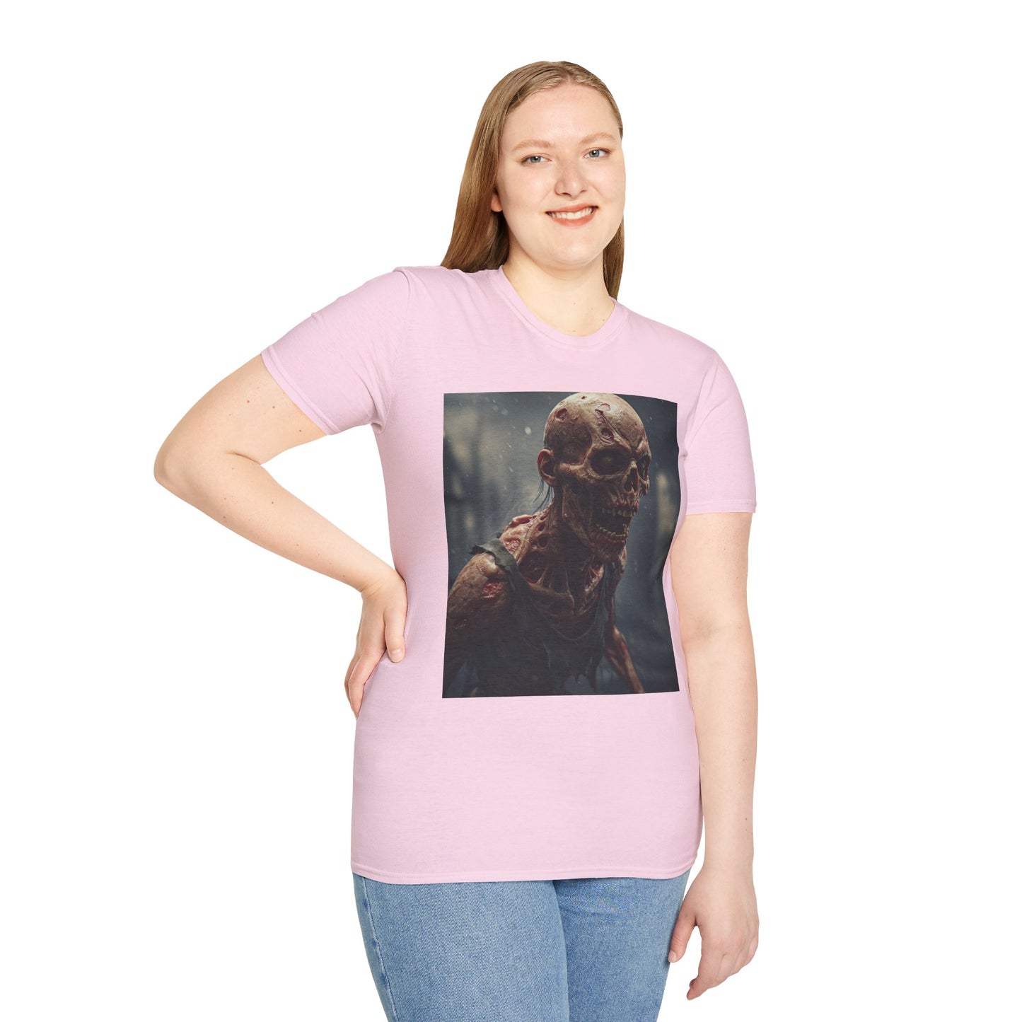 Unisex Softstyle T-Shirt with Creepy Skeleton Design - Perfect for Halloween and Horror Fans