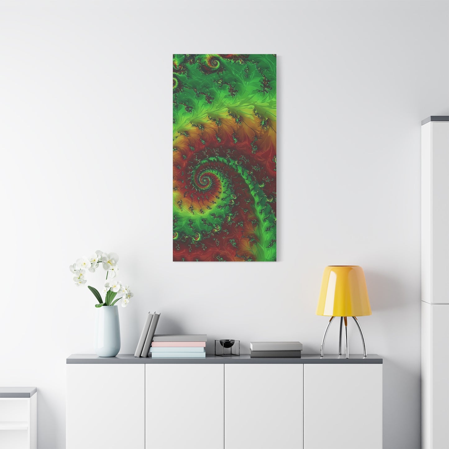 Vibrant Fractal Art Canvas - Green and Red Abstract Wall Decor