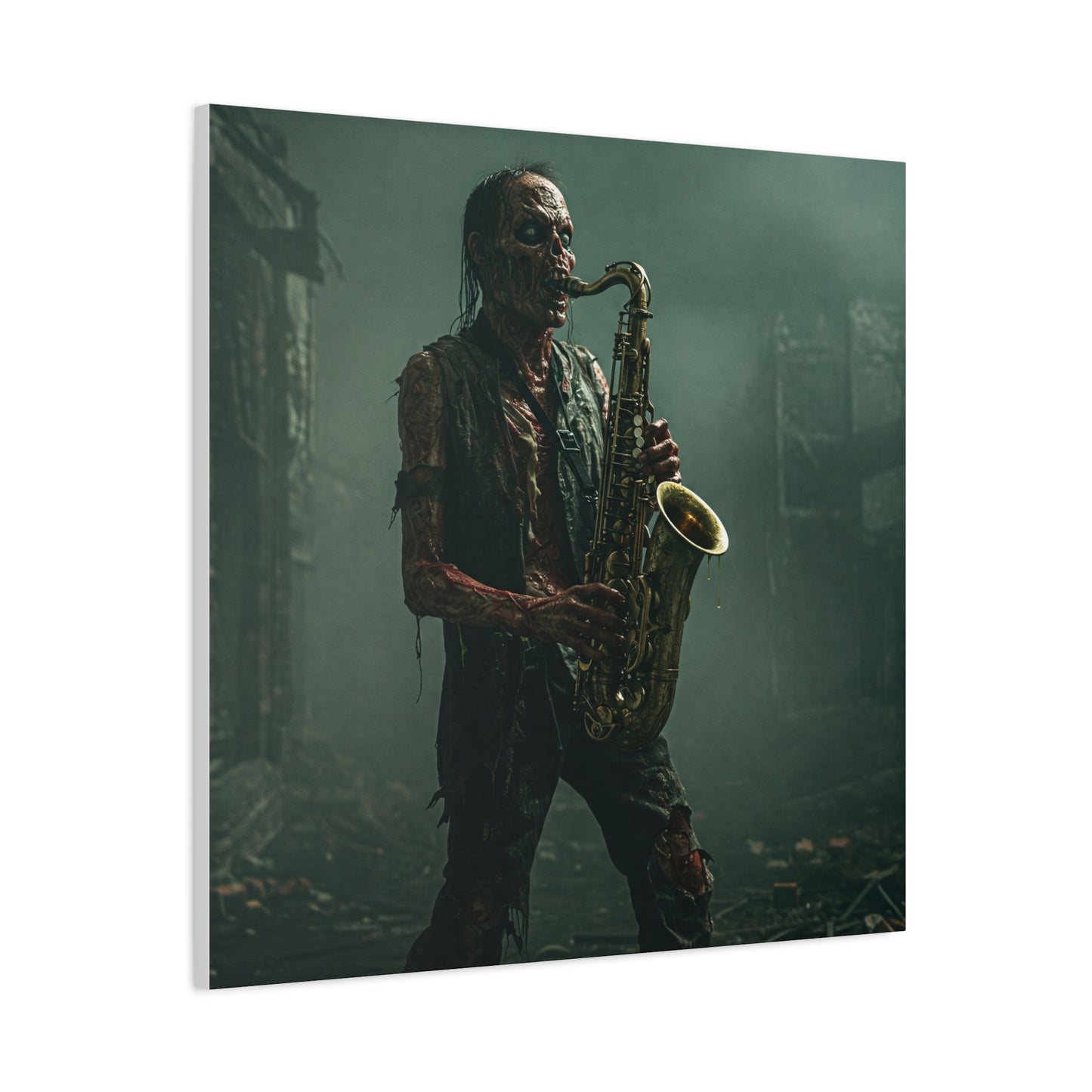 Zombie Saxophonist Wall Art - Matte Canvas Print for Halloween Decor