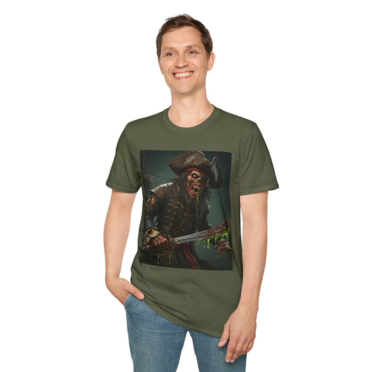 Zombie Pirate Graphic Unisex T-Shirt - Perfect for Halloween and Casual Wear