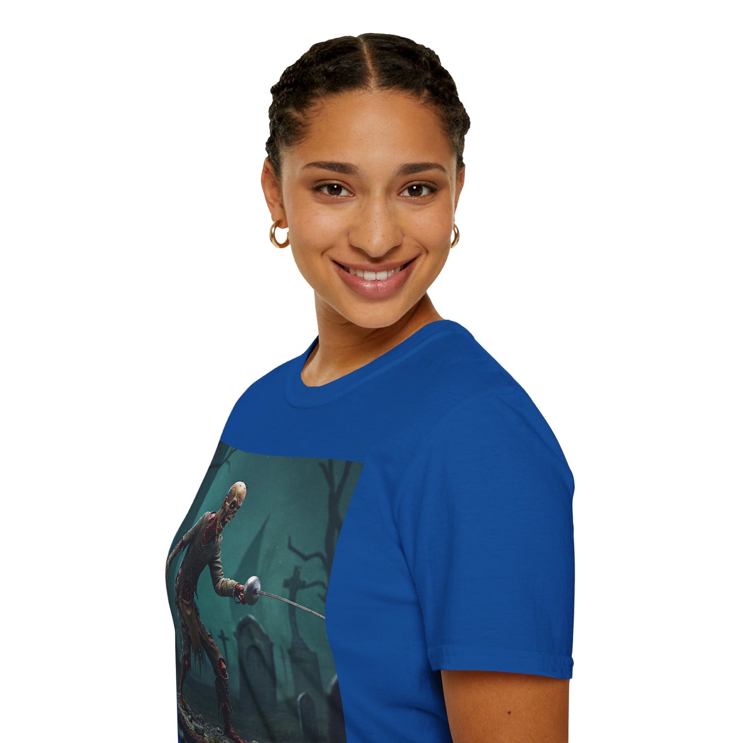 Zombie Swordsman Unisex Softstyle T-Shirt - Perfect for Halloween & Horror Fans