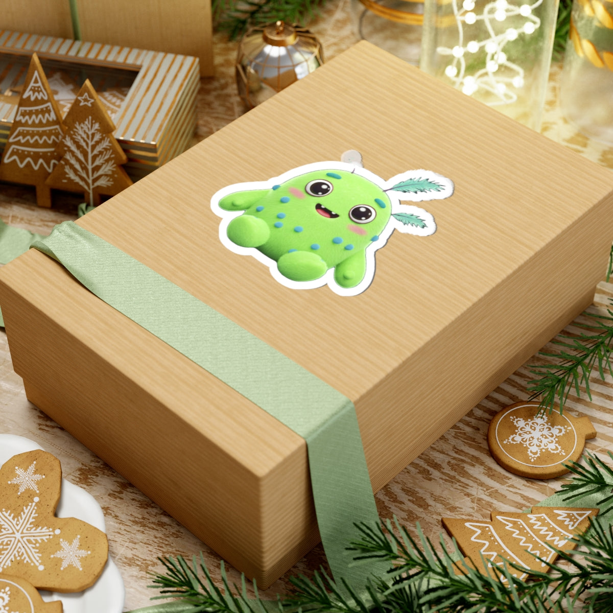 Cute Green Creature Kiss-Cut Stickers - Fun Waterproof Decals for Kids & Adults