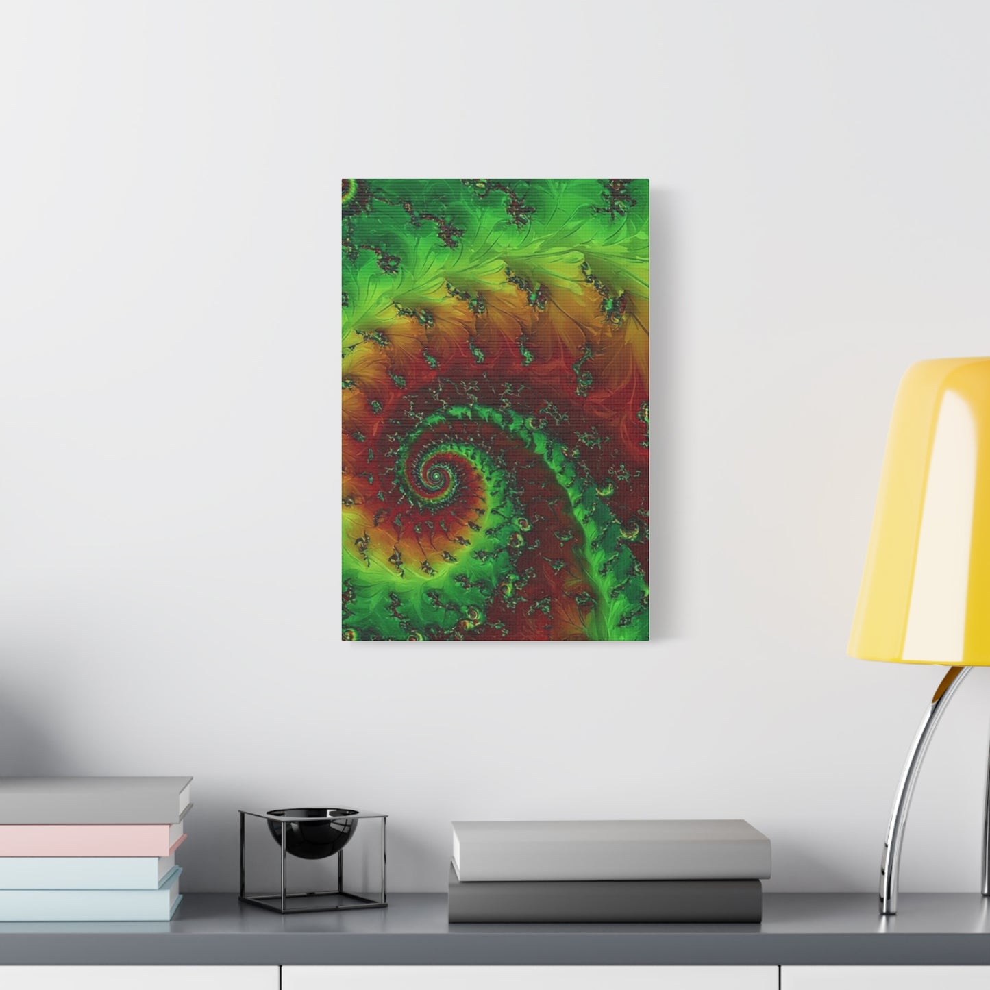 Vibrant Fractal Art Canvas - Green and Red Abstract Wall Decor