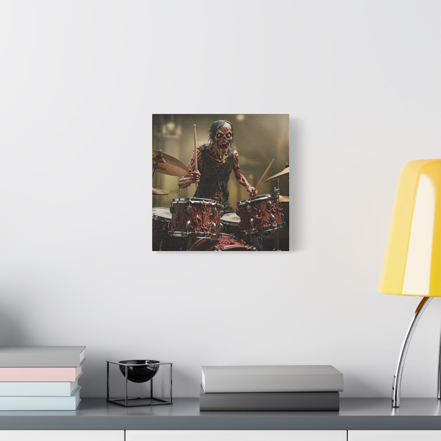 Zombie Drummer Canvas Wall Art - Spooky Horror Decor for Music Lovers