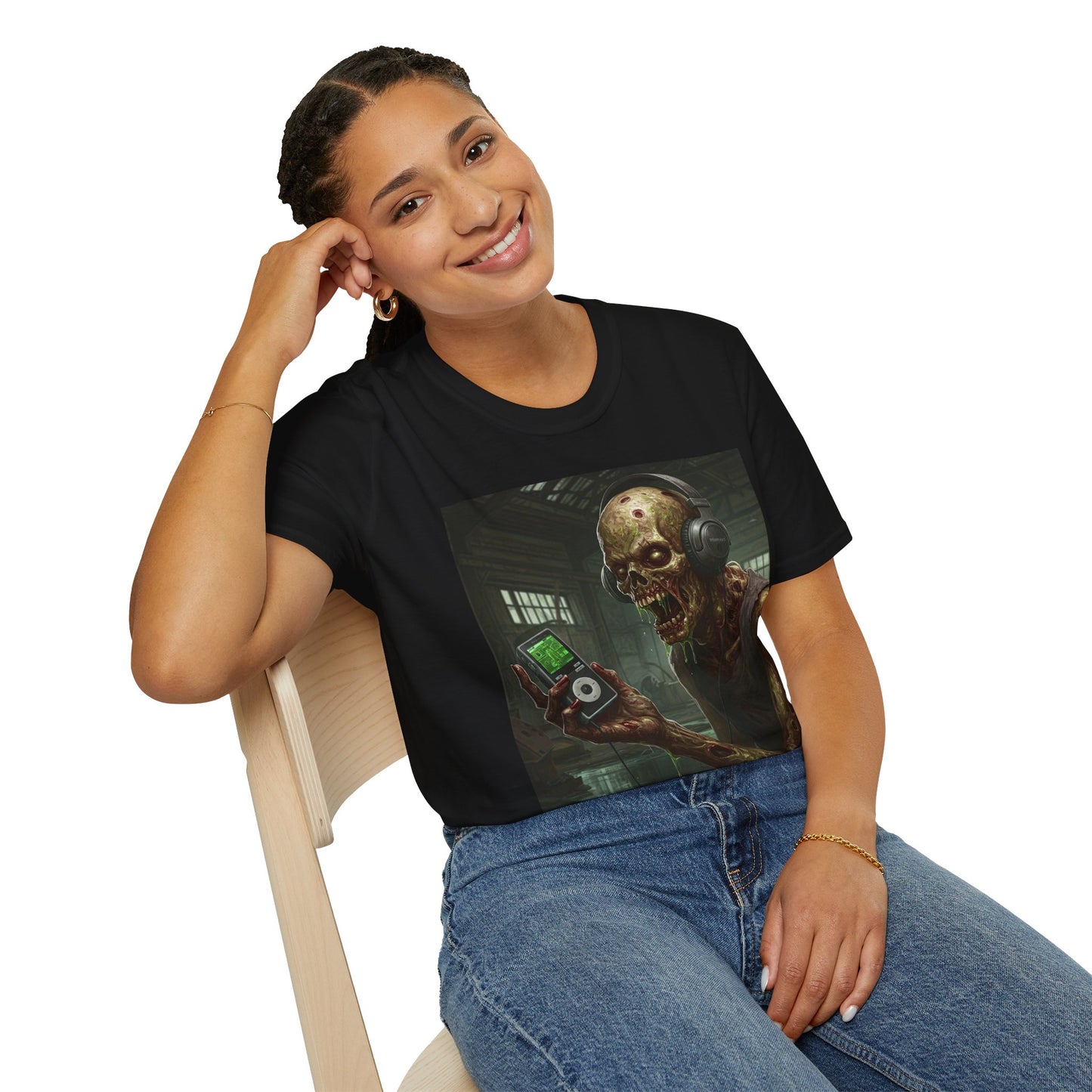 Zombie Listening to Music Unisex Softstyle T-Shirt