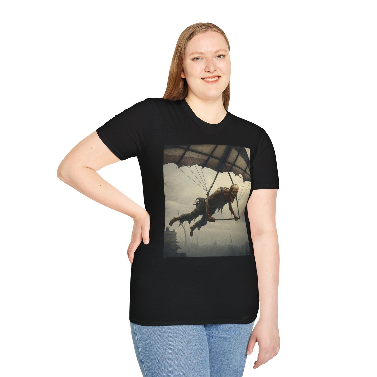 Zombie Parachute Unisex Softstyle T-Shirt - Perfect for Halloween and Horror Fans