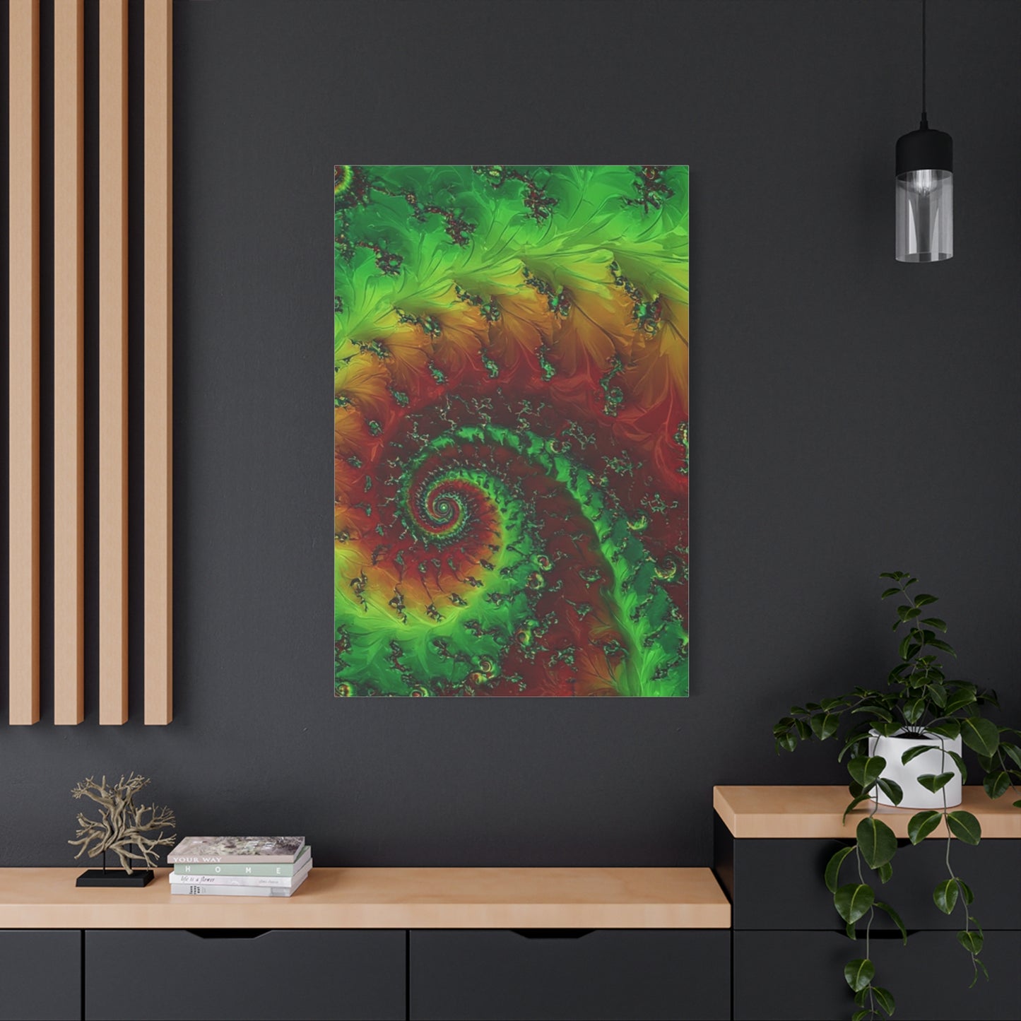 Vibrant Fractal Art Canvas - Green and Red Abstract Wall Decor