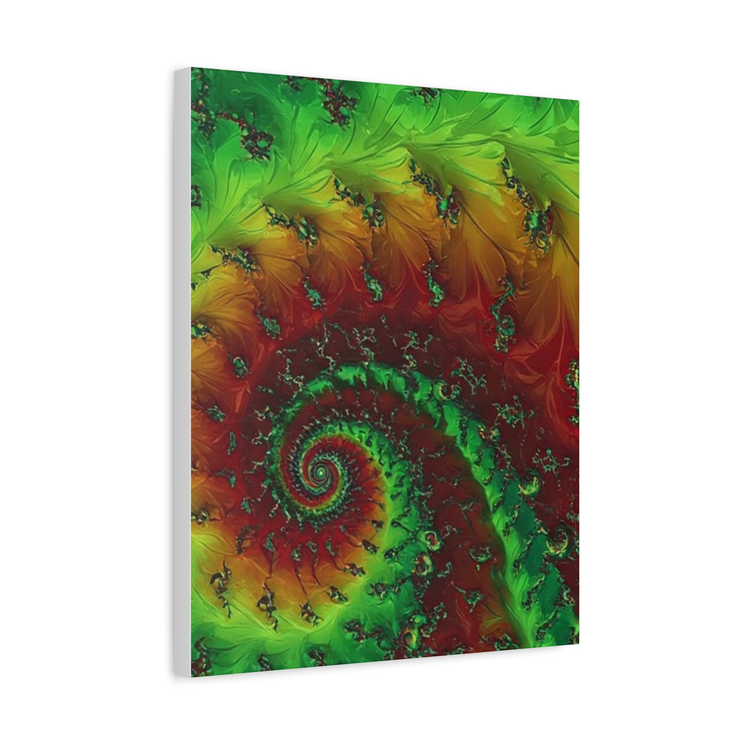 Vibrant Fractal Art Canvas - Green and Red Abstract Wall Decor