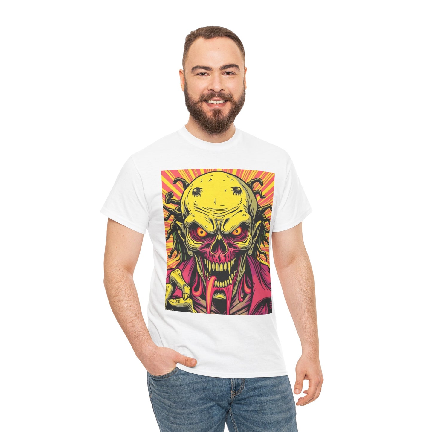 Unisex Heavy Cotton Tee - Spooky Skeleton Design for Halloween
