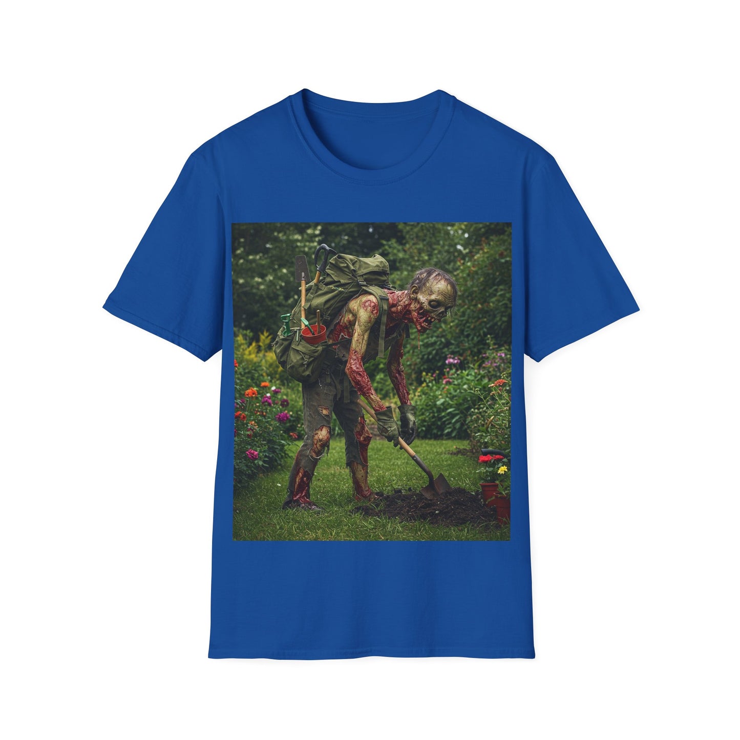 UK - Garden Zombie Unisex Softstyle T-Shirt - Perfect for Halloween and Horror Fans