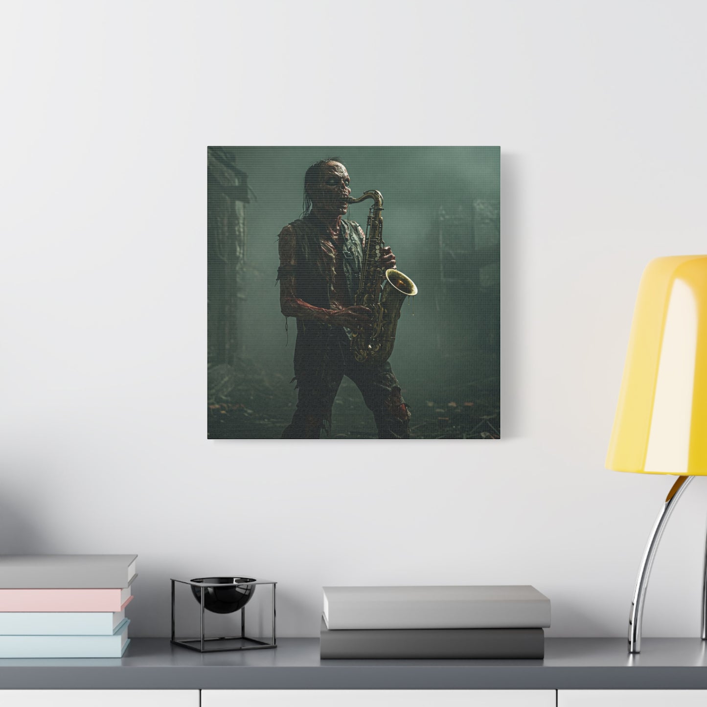 Zombie Saxophonist Wall Art - Matte Canvas Print for Halloween Decor