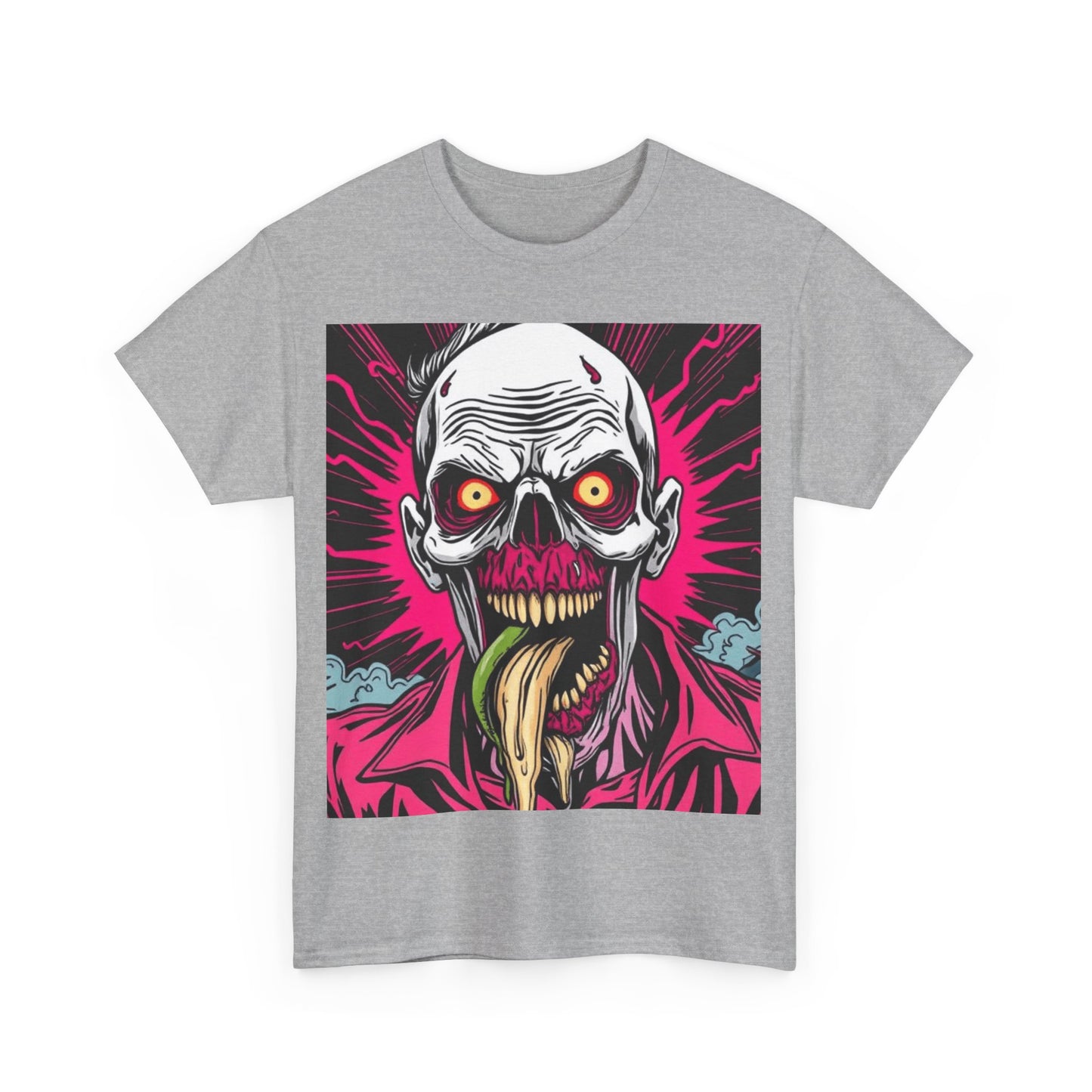 UK - Unisex Heavy Cotton Tee - Spooky Skull Art Graphic Tee