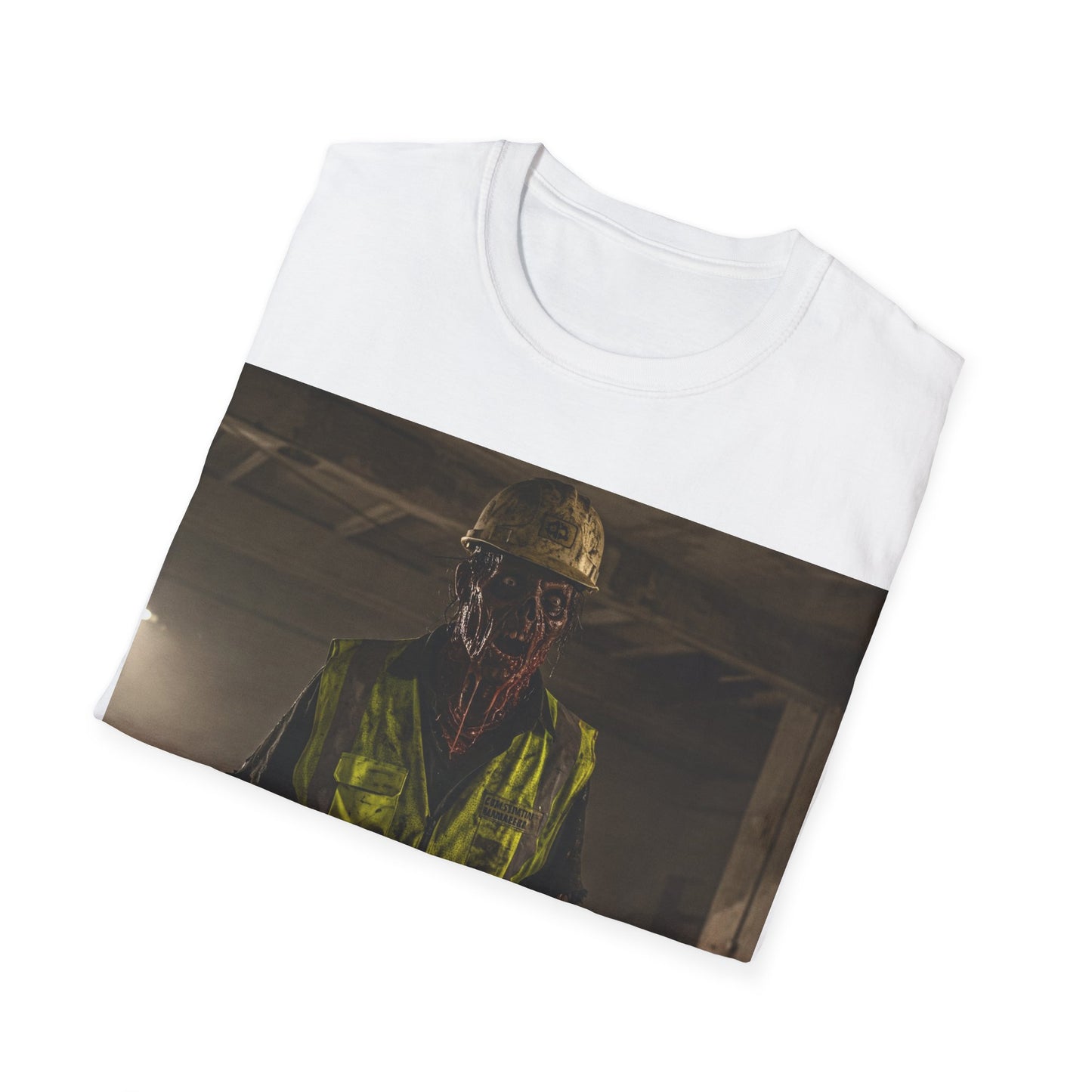 UK - Horror Themed Unisex Softstyle T-Shirt - Creepy Construction Design